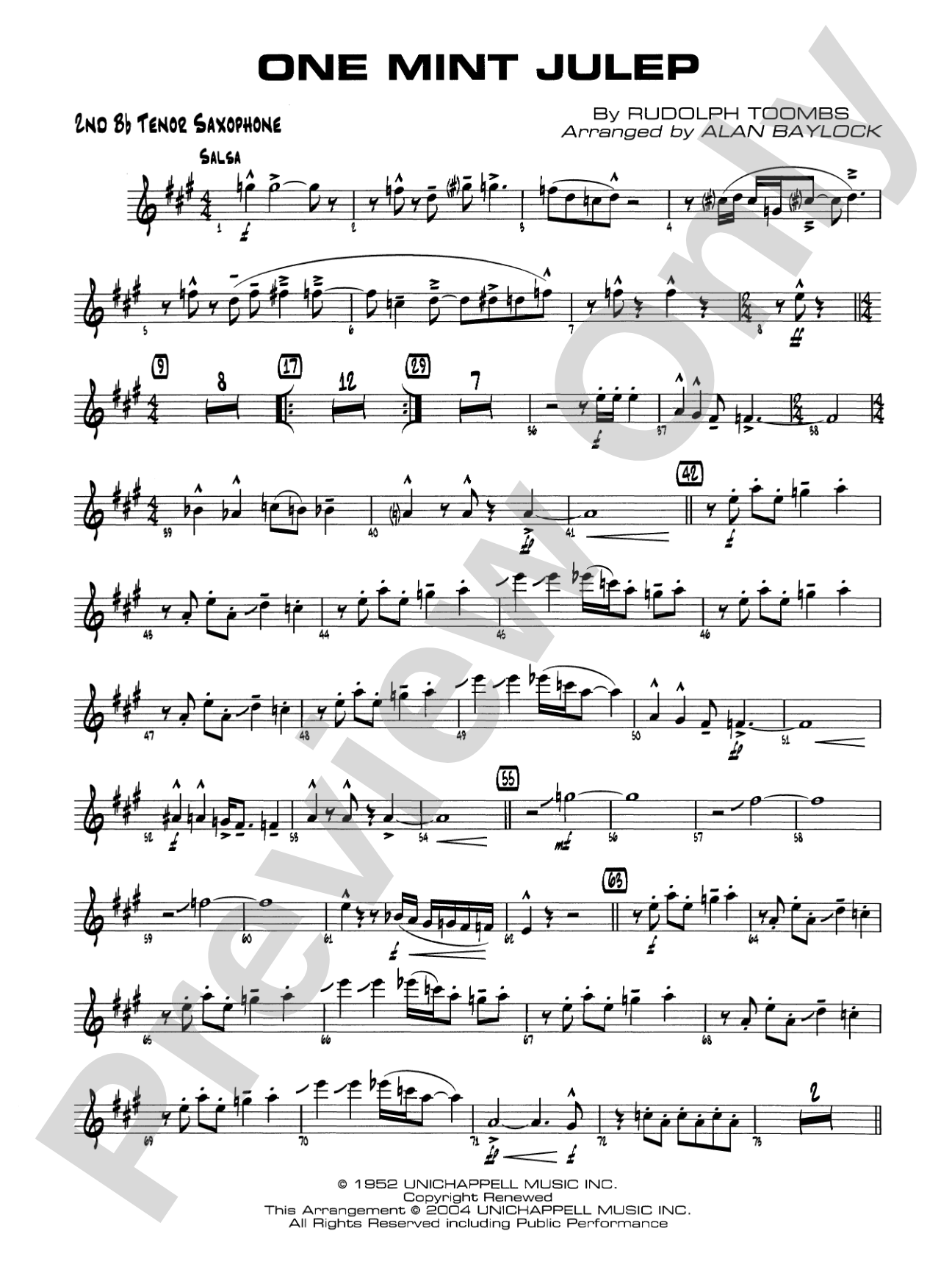 One Mint Julep: 2nd B-flat Tenor Saxophone
