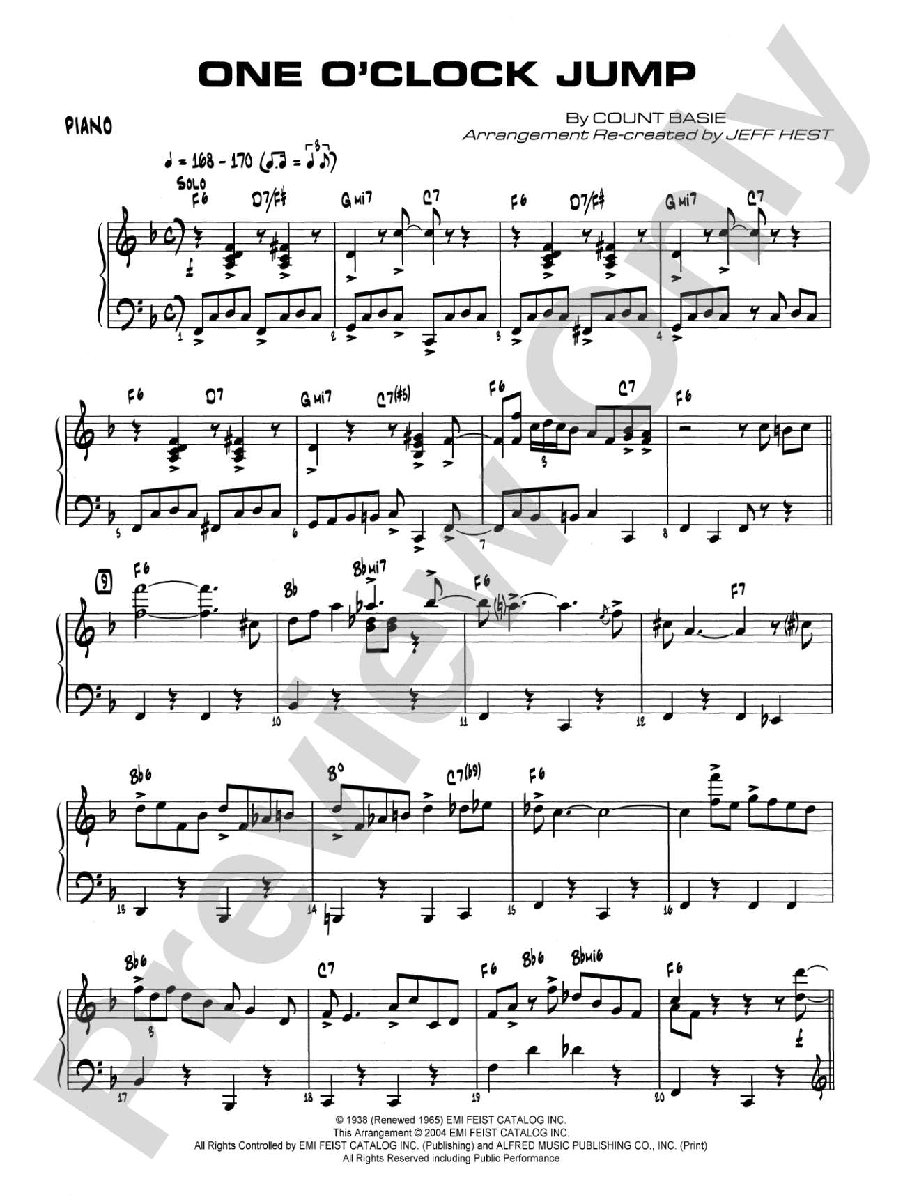 One O'Clock Jump: Piano Accompaniment