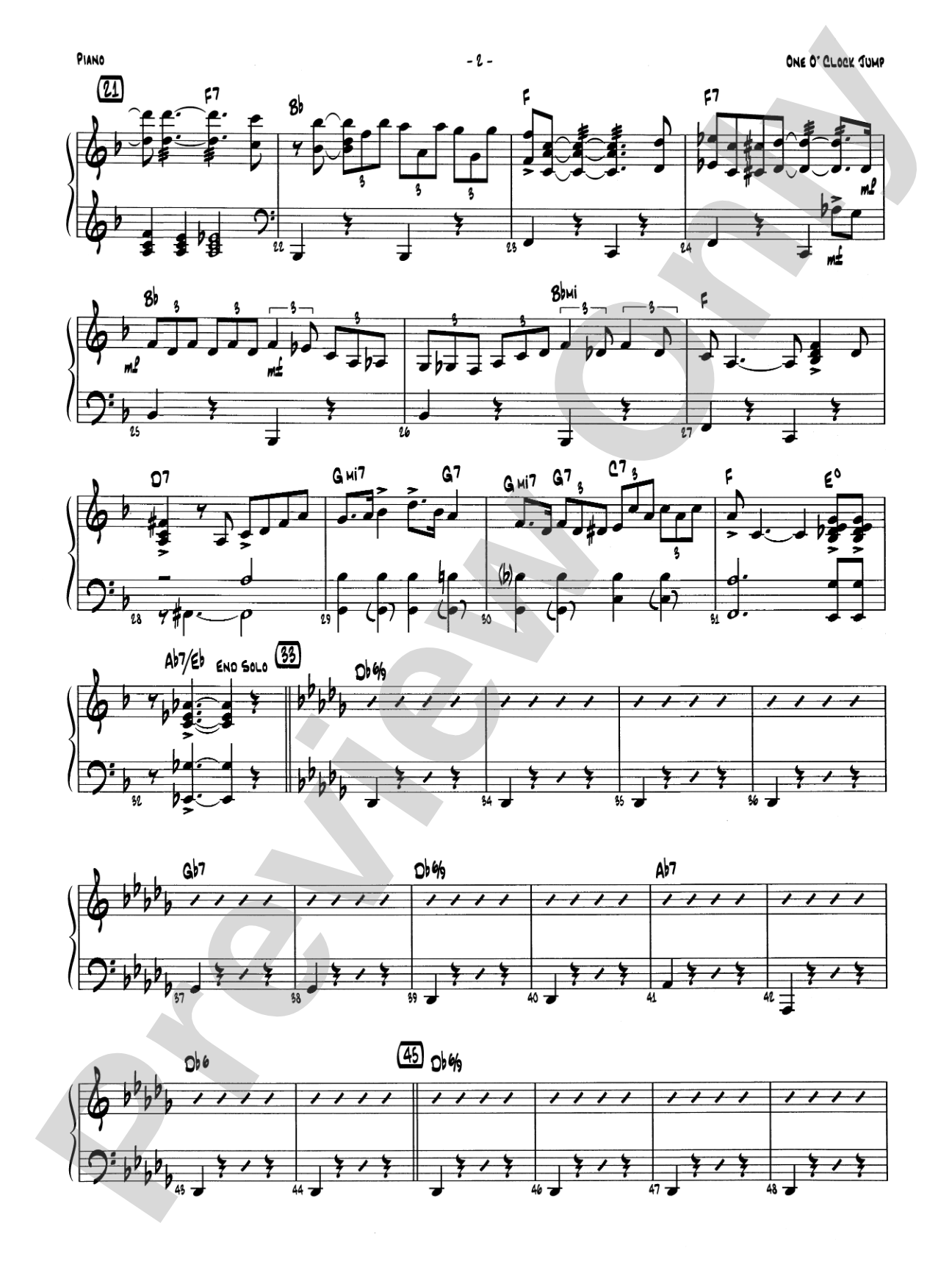 One O'Clock Jump: Piano Accompaniment