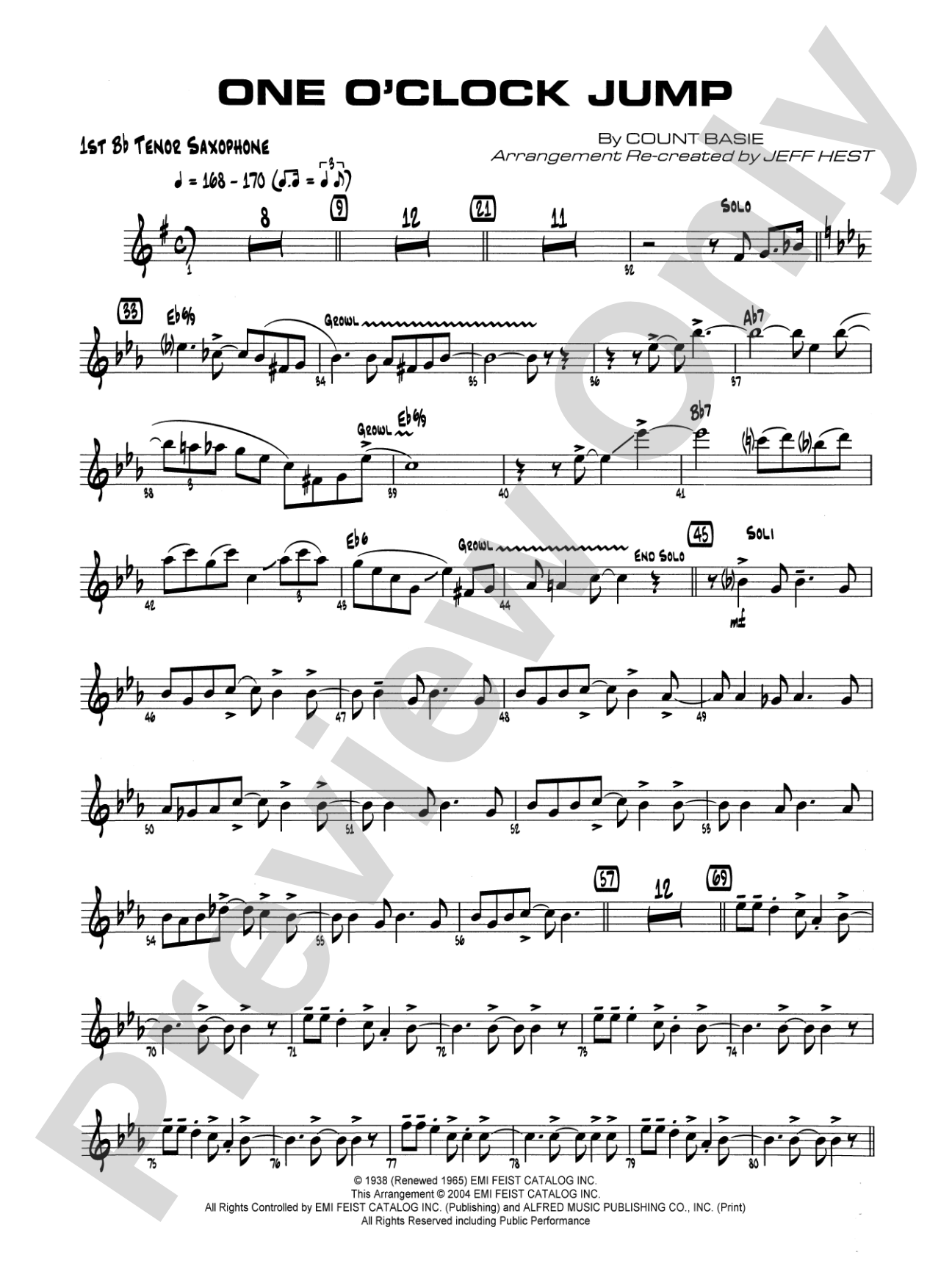 One O'Clock Jump: B-flat Tenor Saxophone