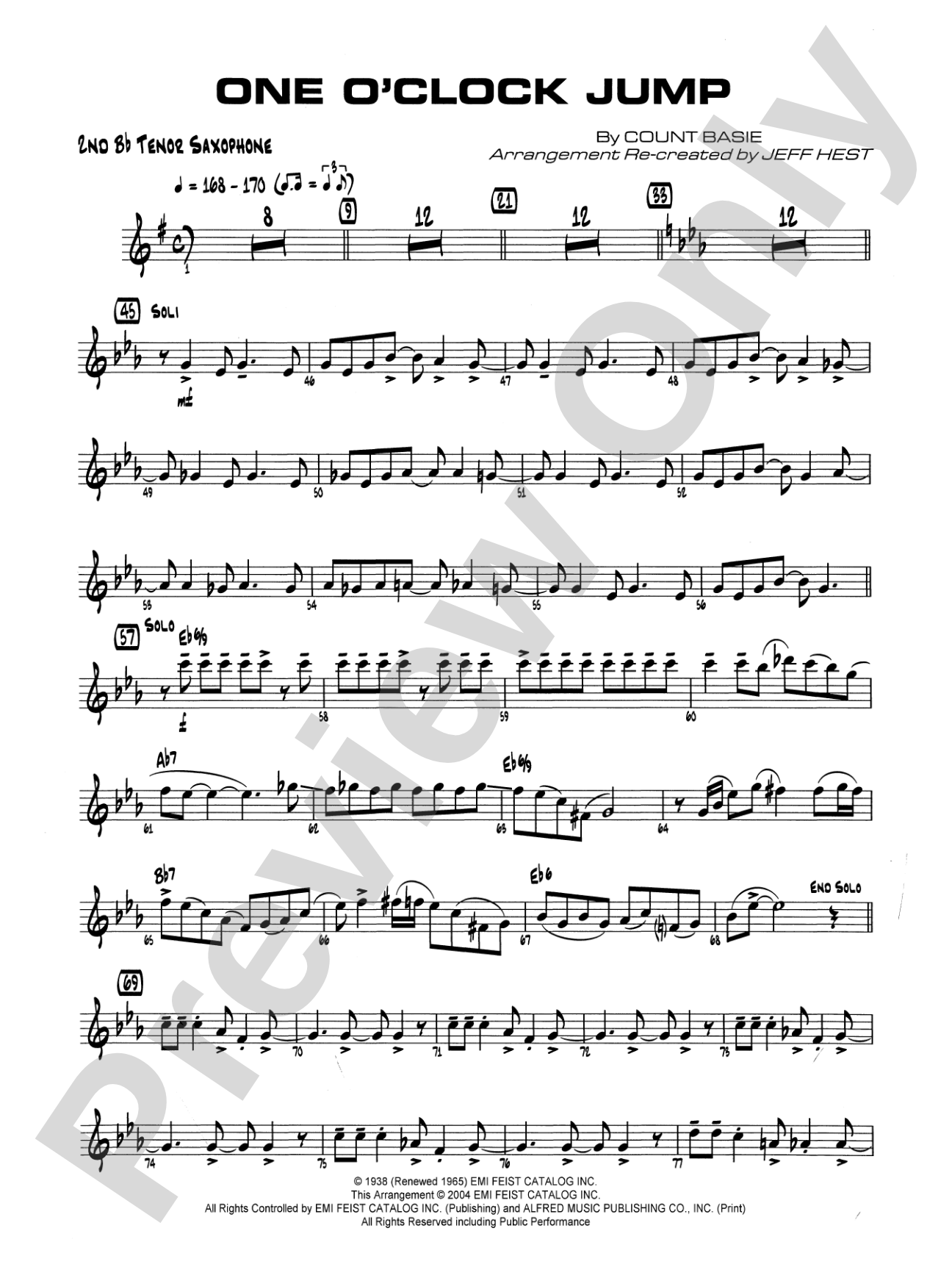 One O'Clock Jump: 2nd B-flat Tenor Saxophone