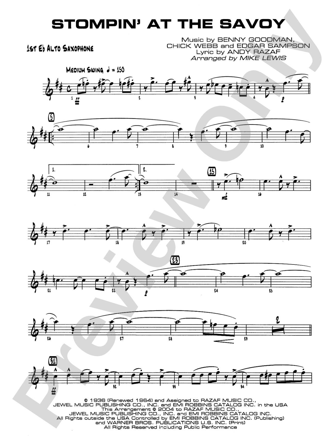 Stompin' at the Savoy: E-flat Alto Saxophone