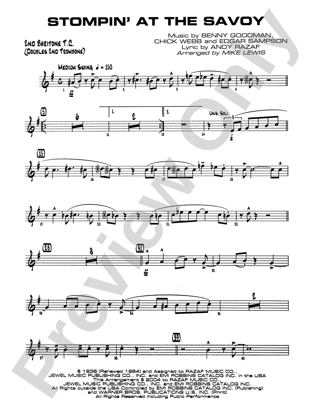 Stompin' at the Savoy: 2nd Baritone T.C.