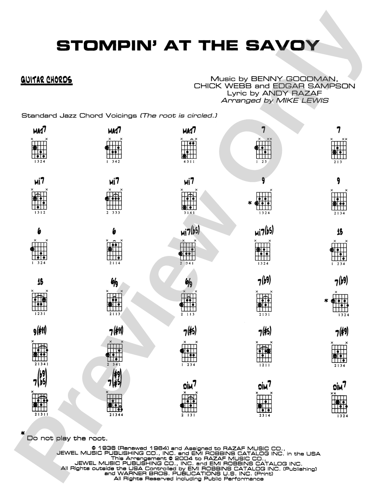 Stompin' at the Savoy: Guitar Chords