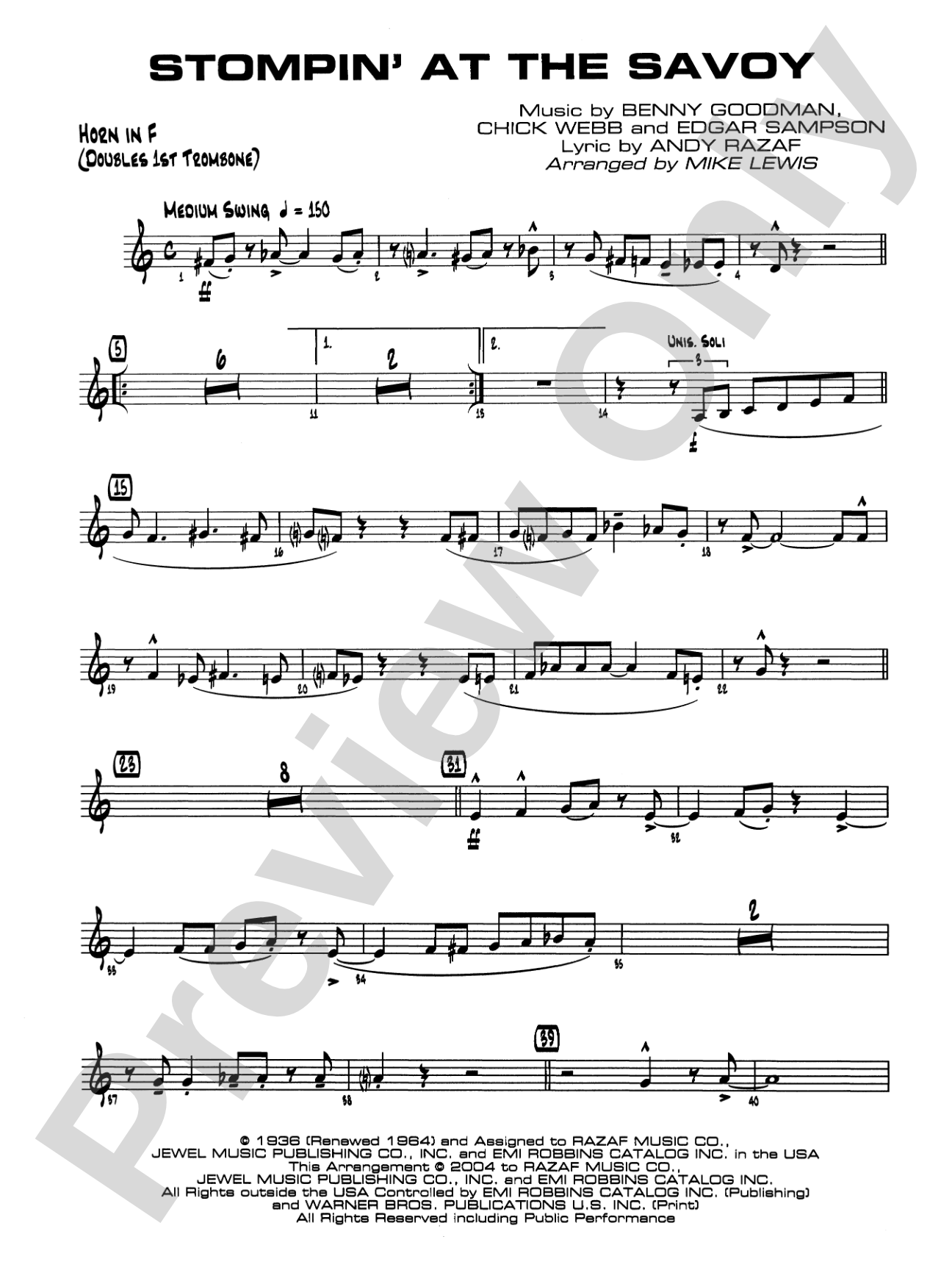 Stompin' at the Savoy: 1st F Horn