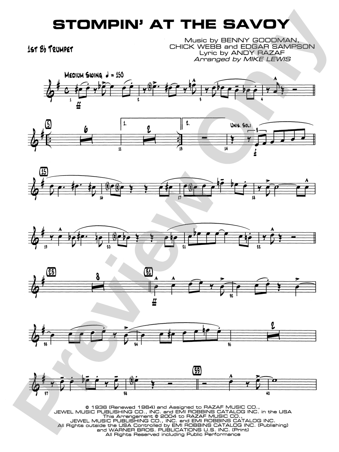 Stompin' at the Savoy: 1st B-flat Trumpet