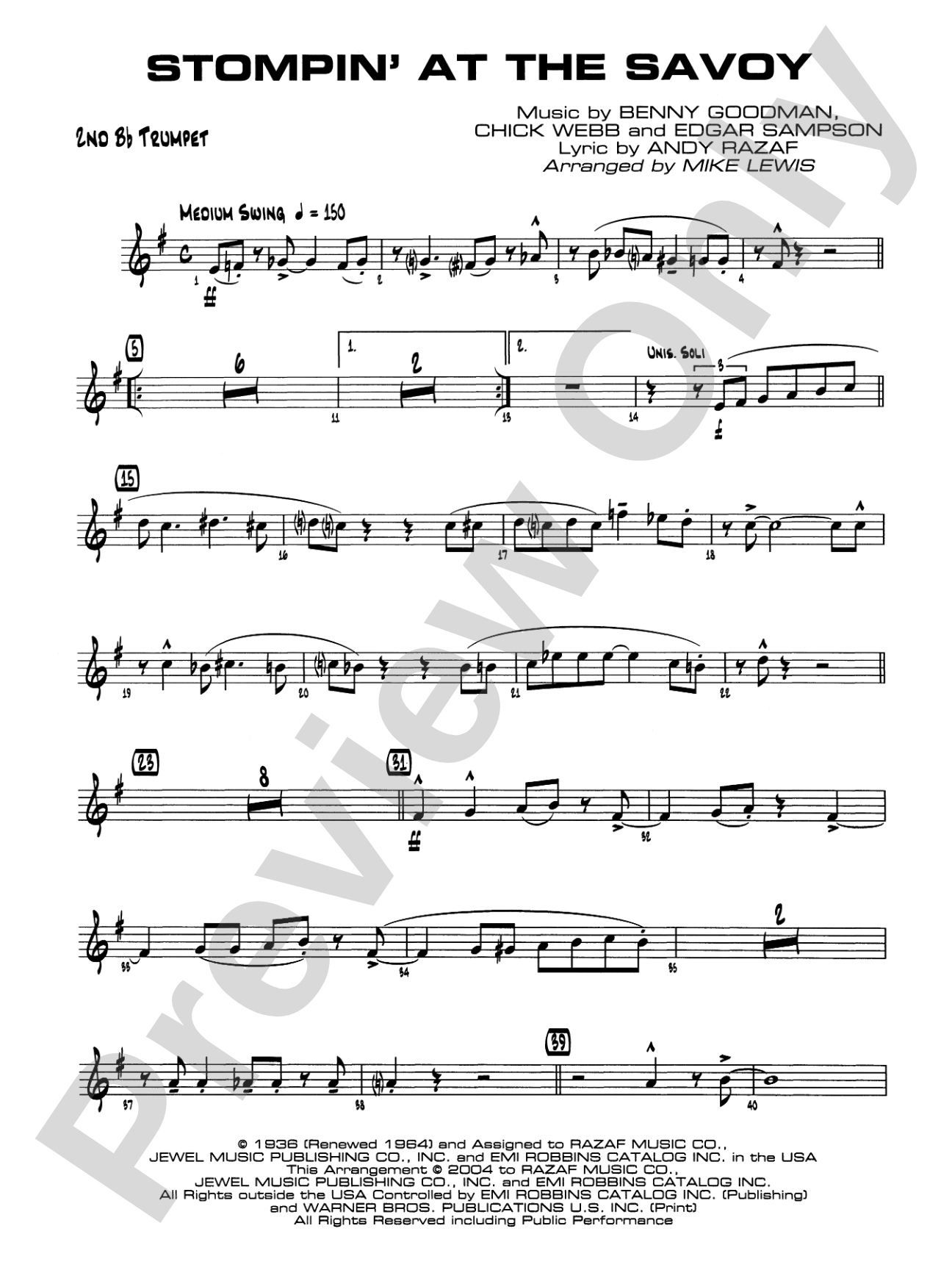 Stompin' at the Savoy: 2nd B-flat Trumpet