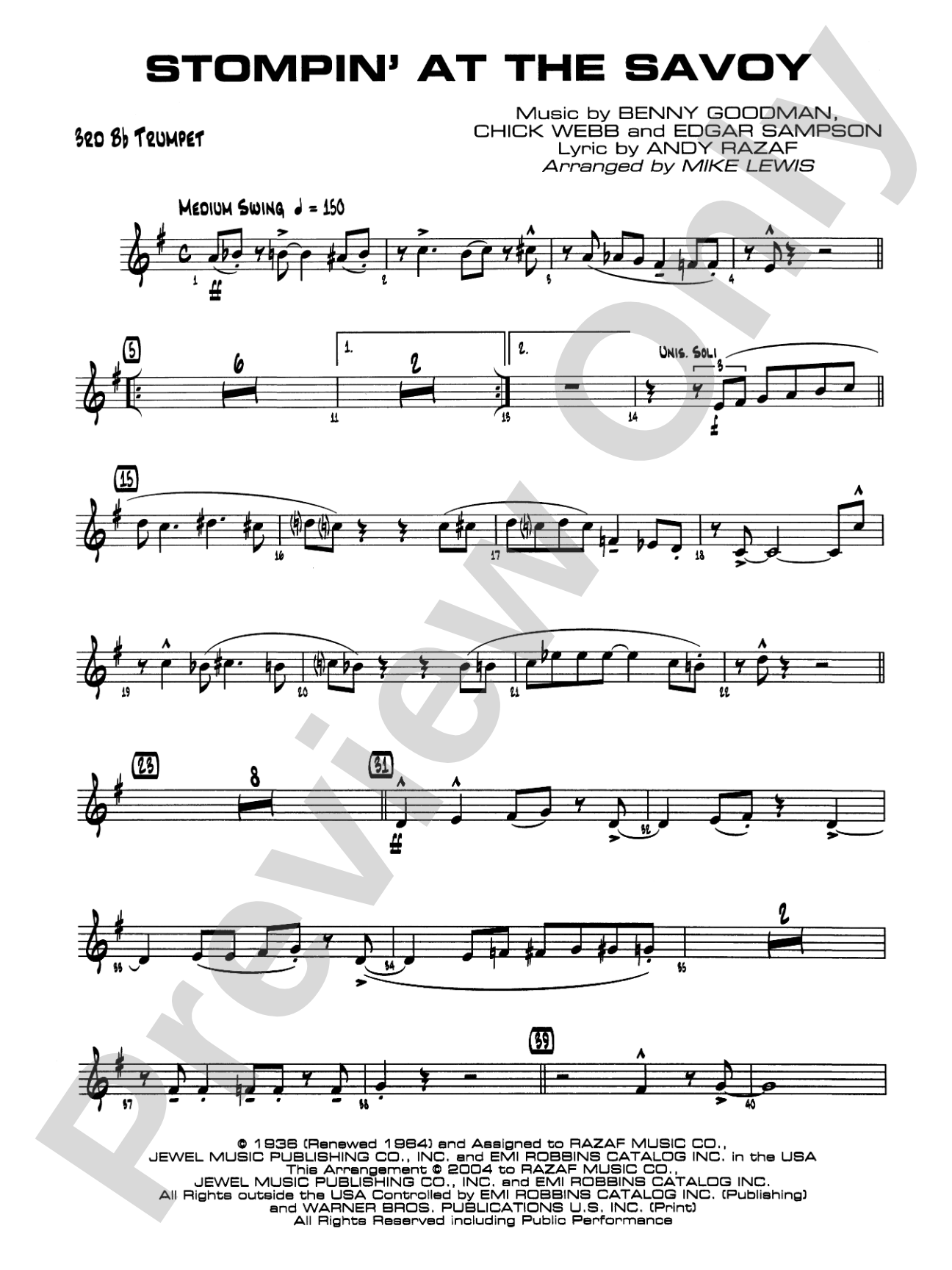 Stompin' at the Savoy: 3rd B-flat Trumpet