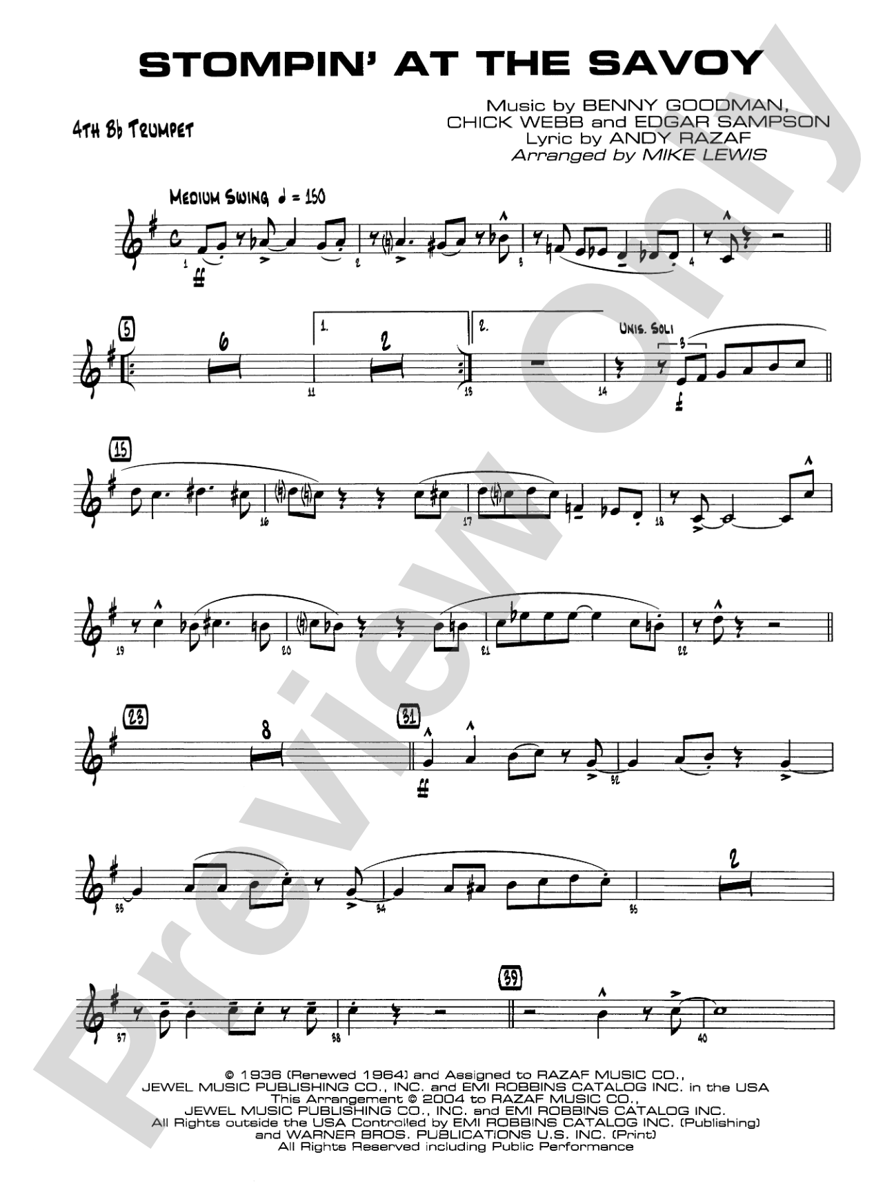 Stompin' at the Savoy: 4th B-flat Trumpet