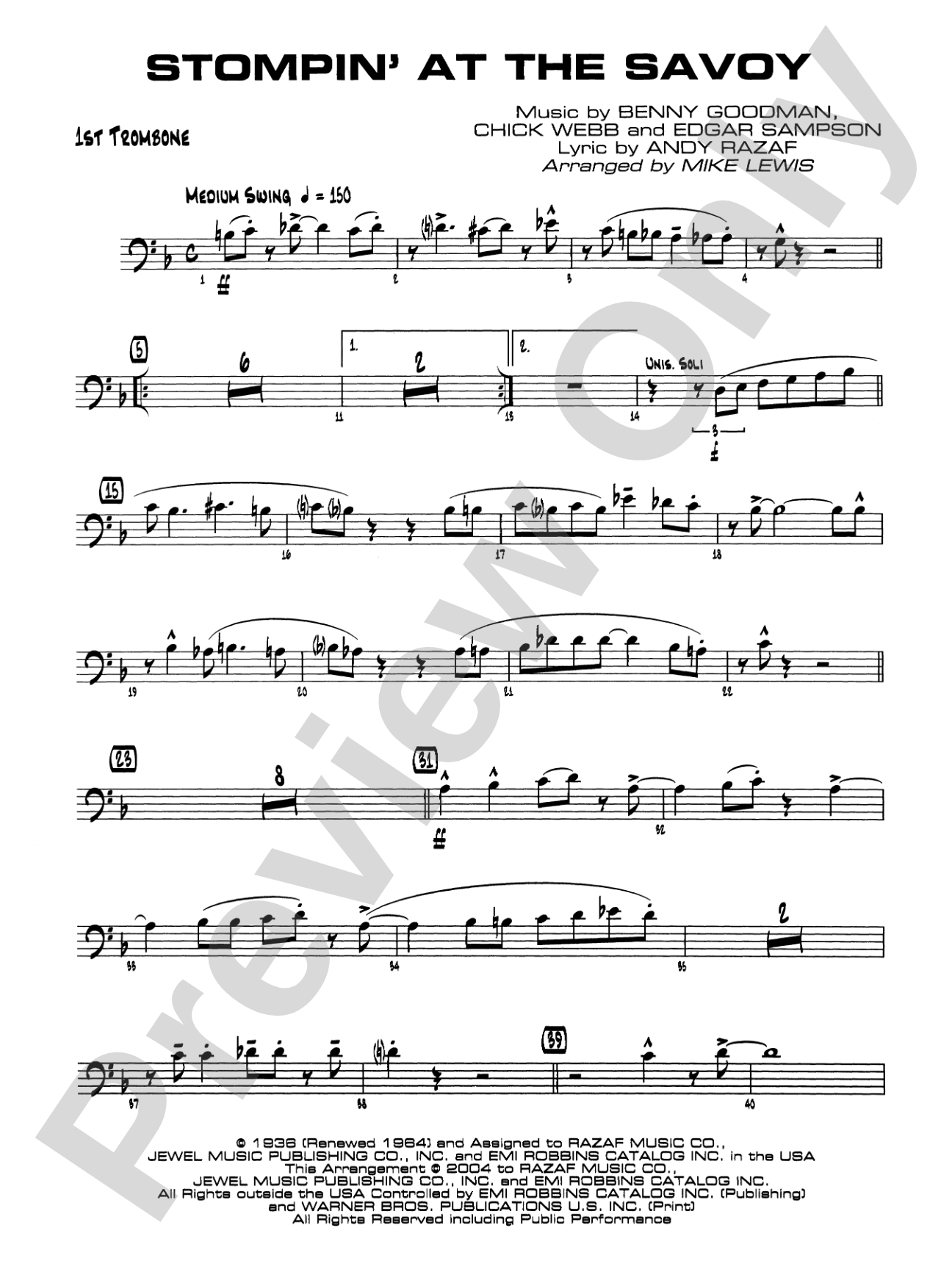 Stompin' at the Savoy: 1st Trombone