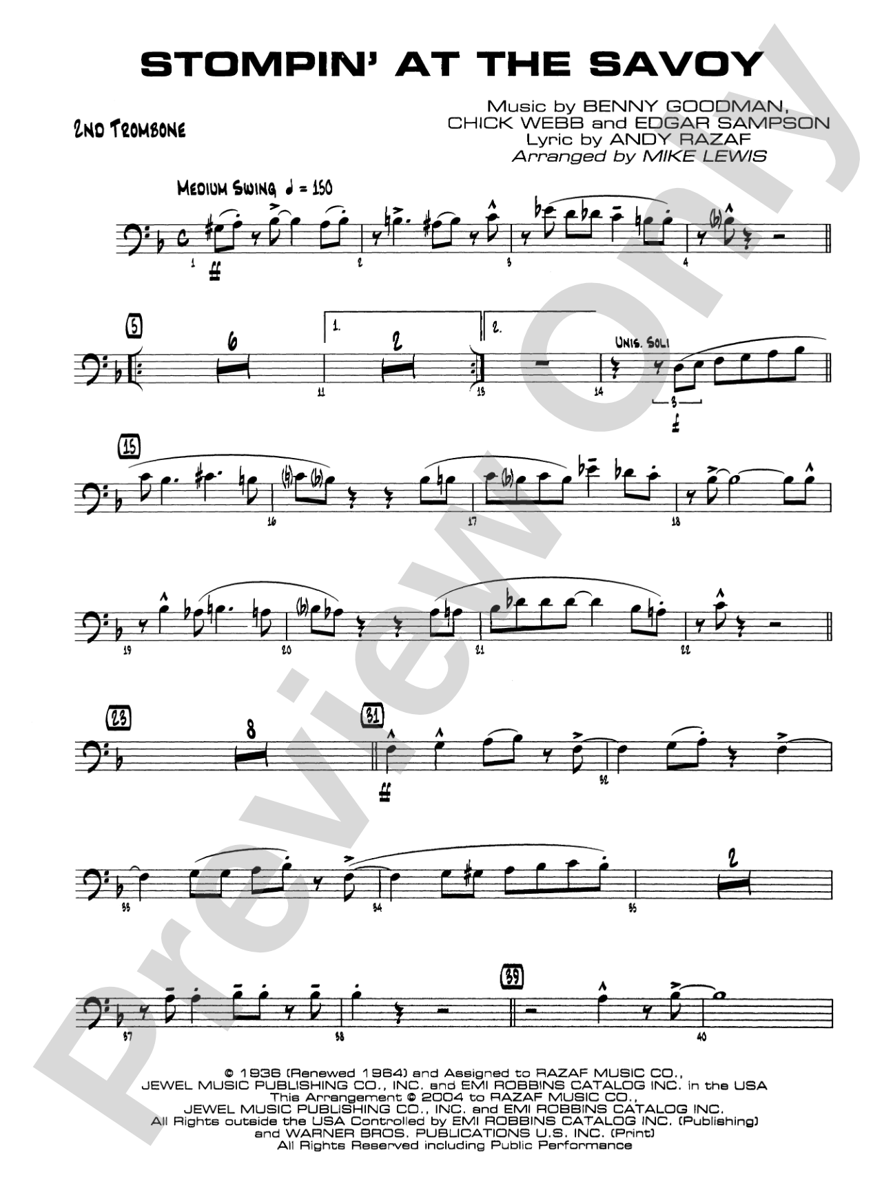 Stompin' at the Savoy: 2nd Trombone