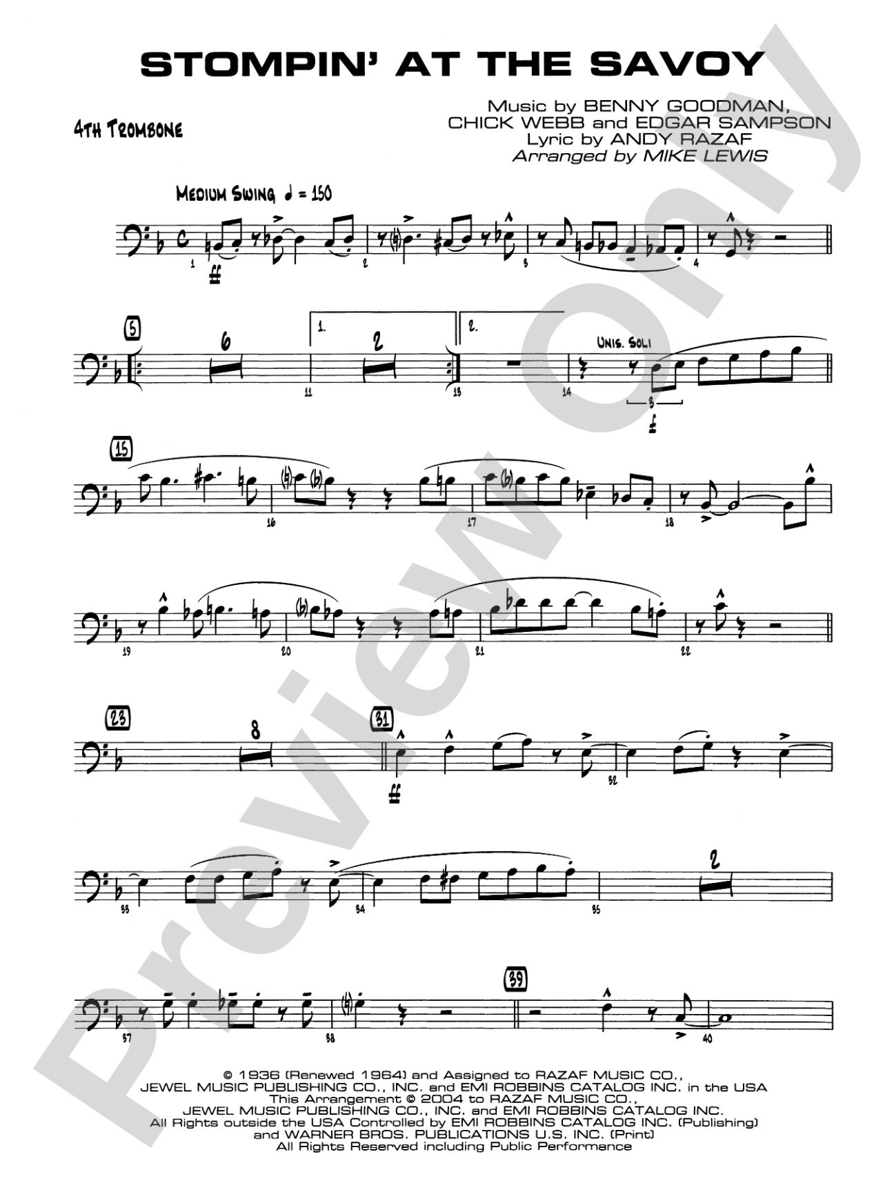 Stompin' at the Savoy: 4th Trombone