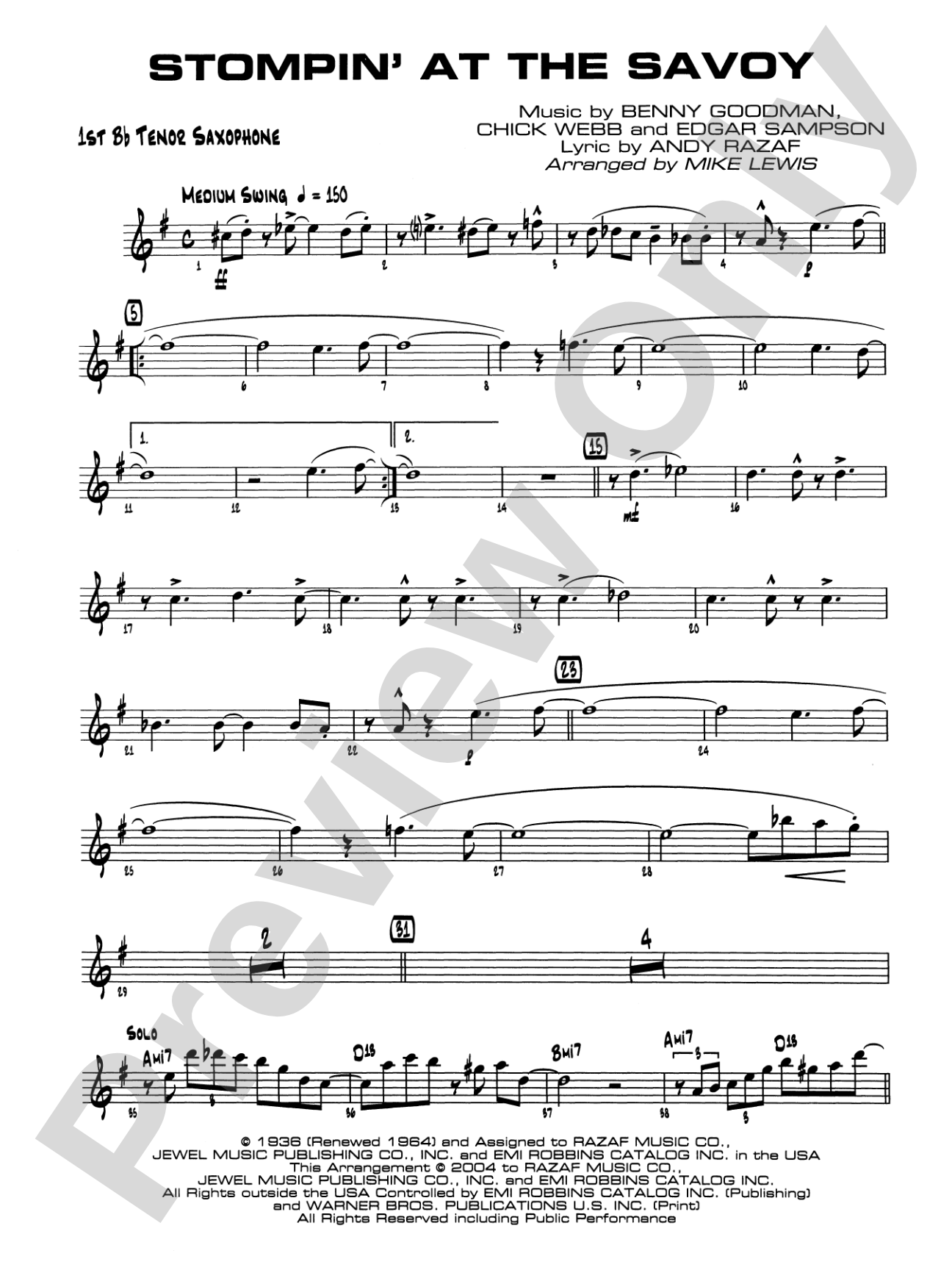 Stompin' at the Savoy: B-flat Tenor Saxophone