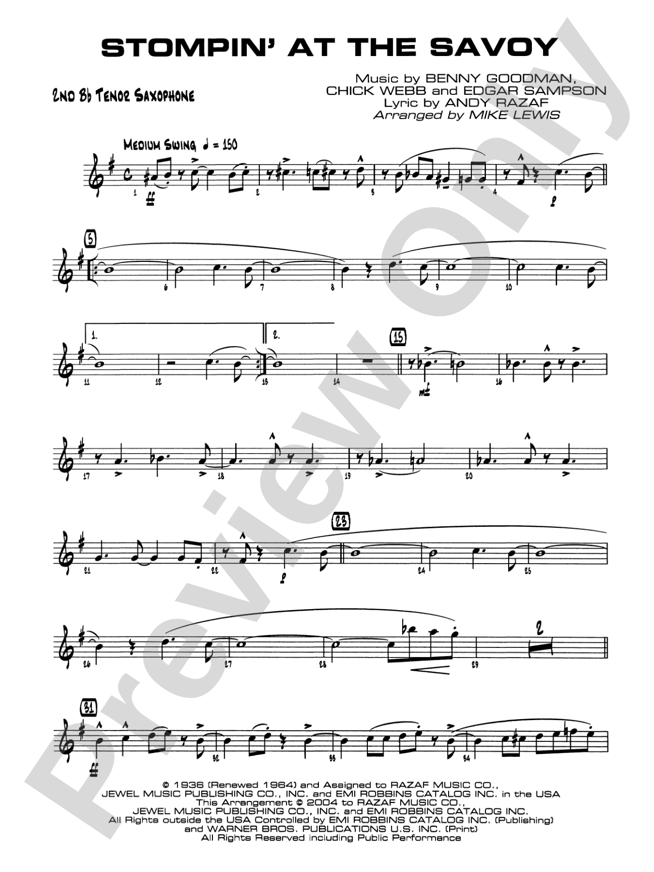 Stompin' at the Savoy: 2nd B-flat Tenor Saxophone