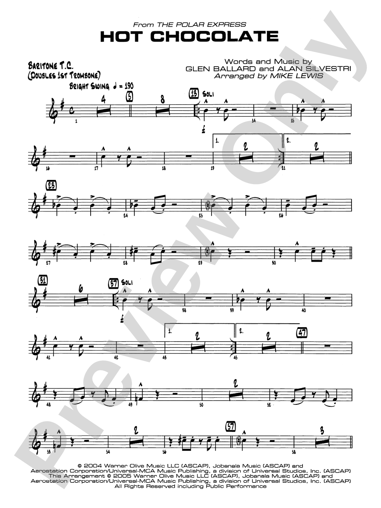 Hot Chocolate (from The Polar Express): Baritone T.C.