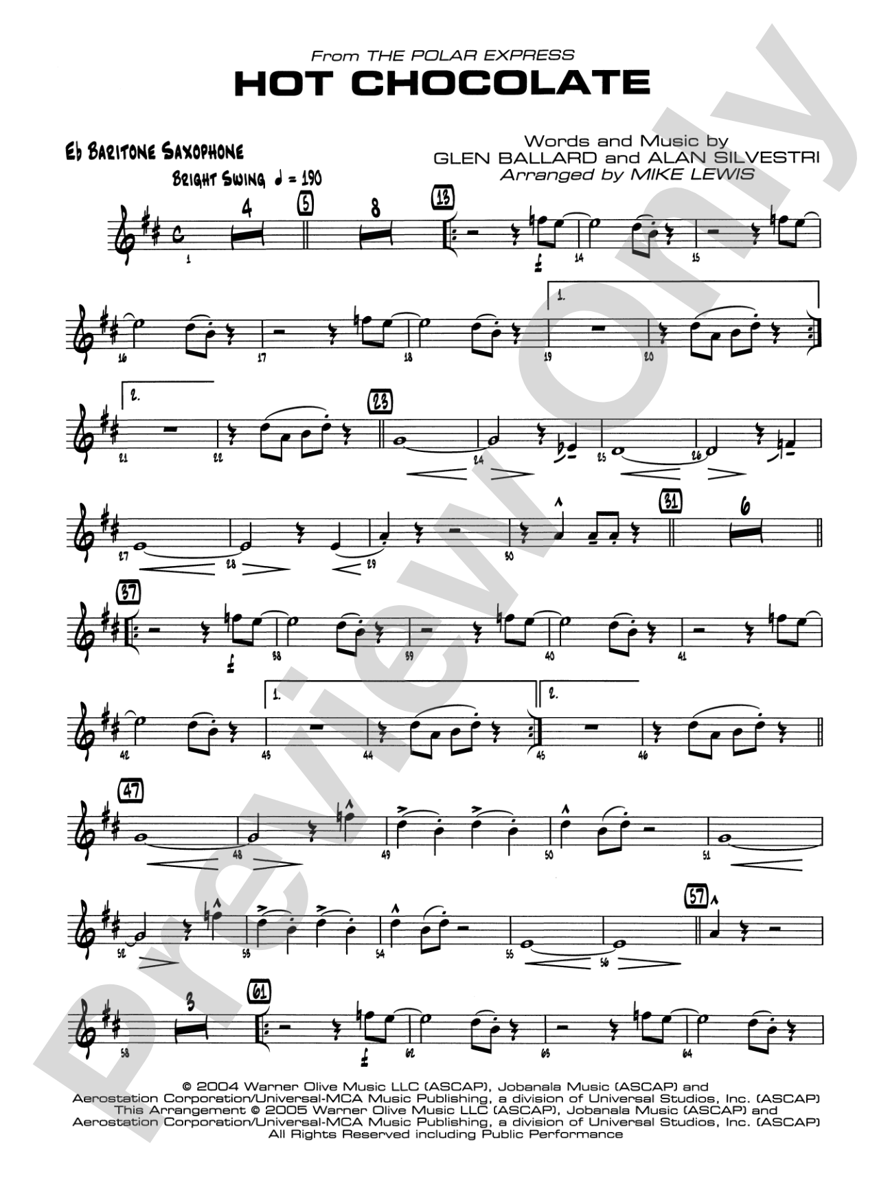 Hot Chocolate (from The Polar Express): E-flat Baritone Saxophone