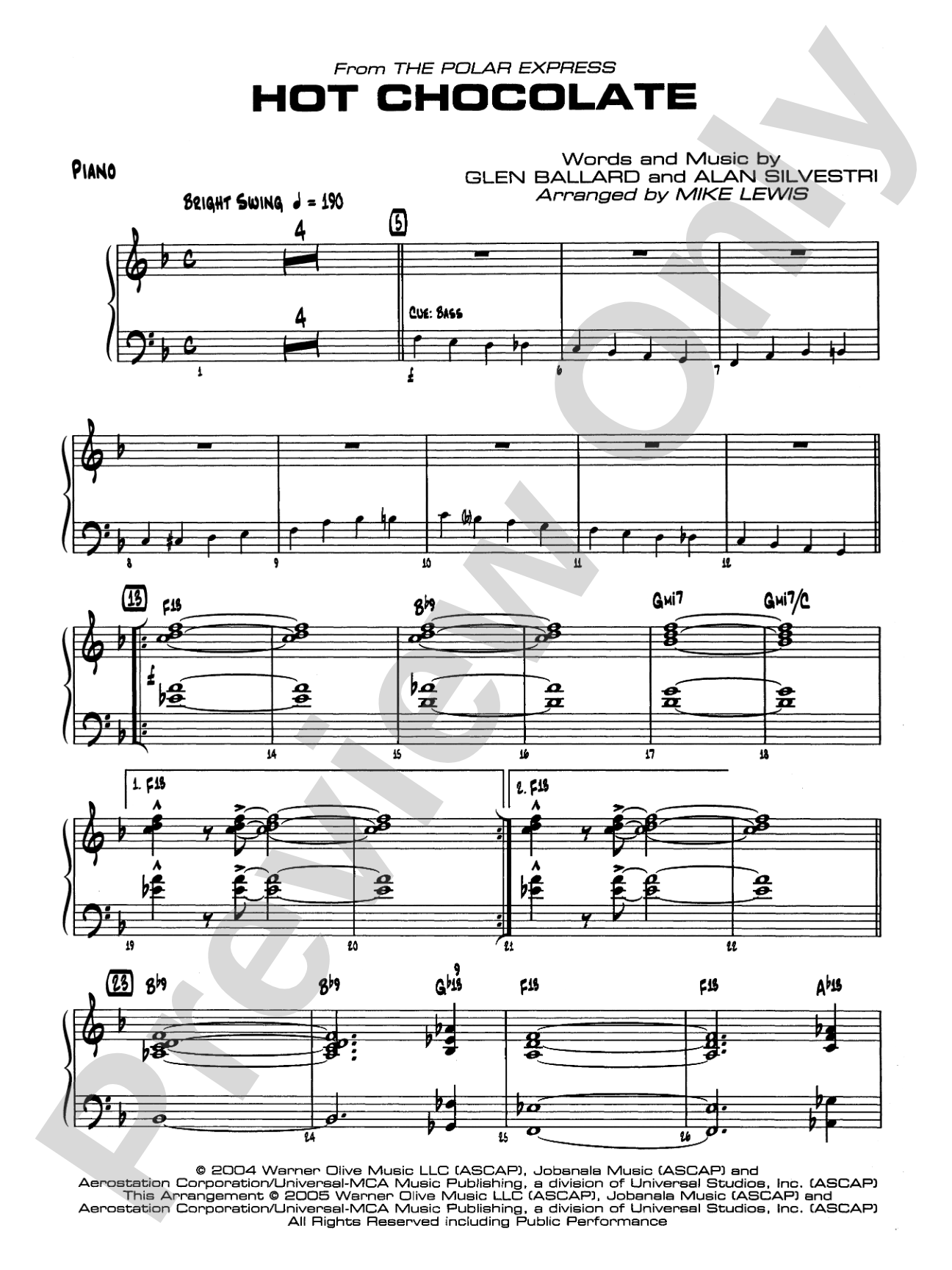Hot Chocolate (from The Polar Express): Piano Accompaniment