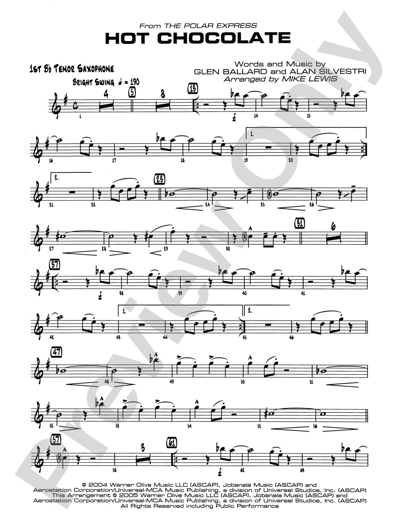 Hot Chocolate (from The Polar Express): B-flat Tenor Saxophone