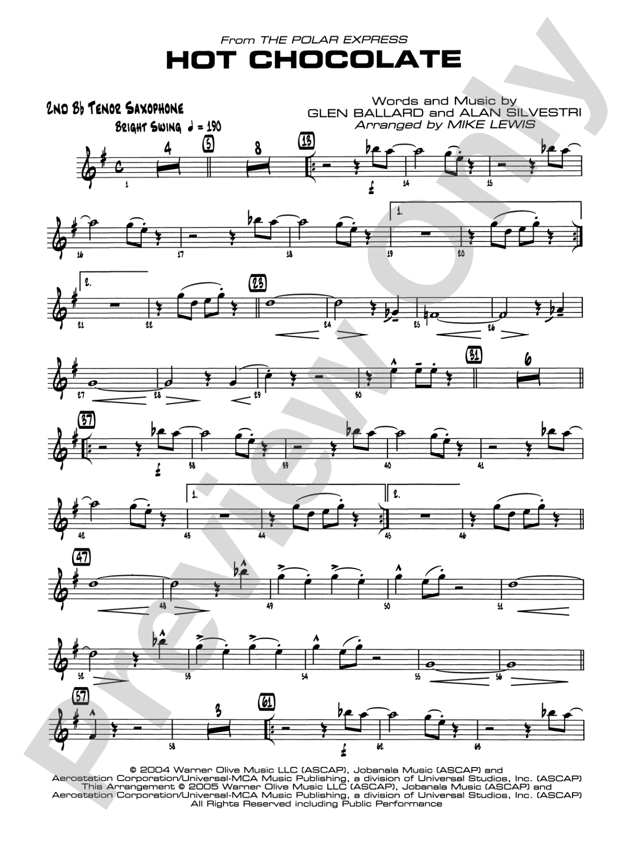 Hot Chocolate (from The Polar Express): 2nd B-flat Tenor Saxophone