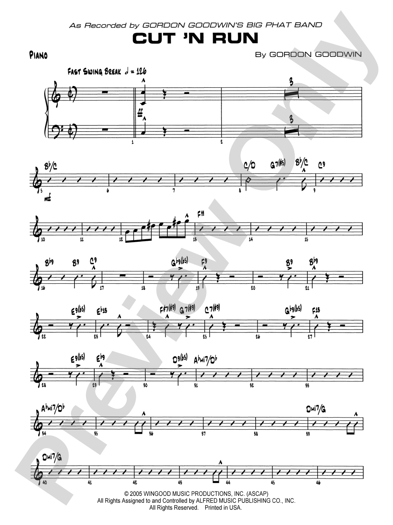Cut 'n Run: Piano Accompaniment