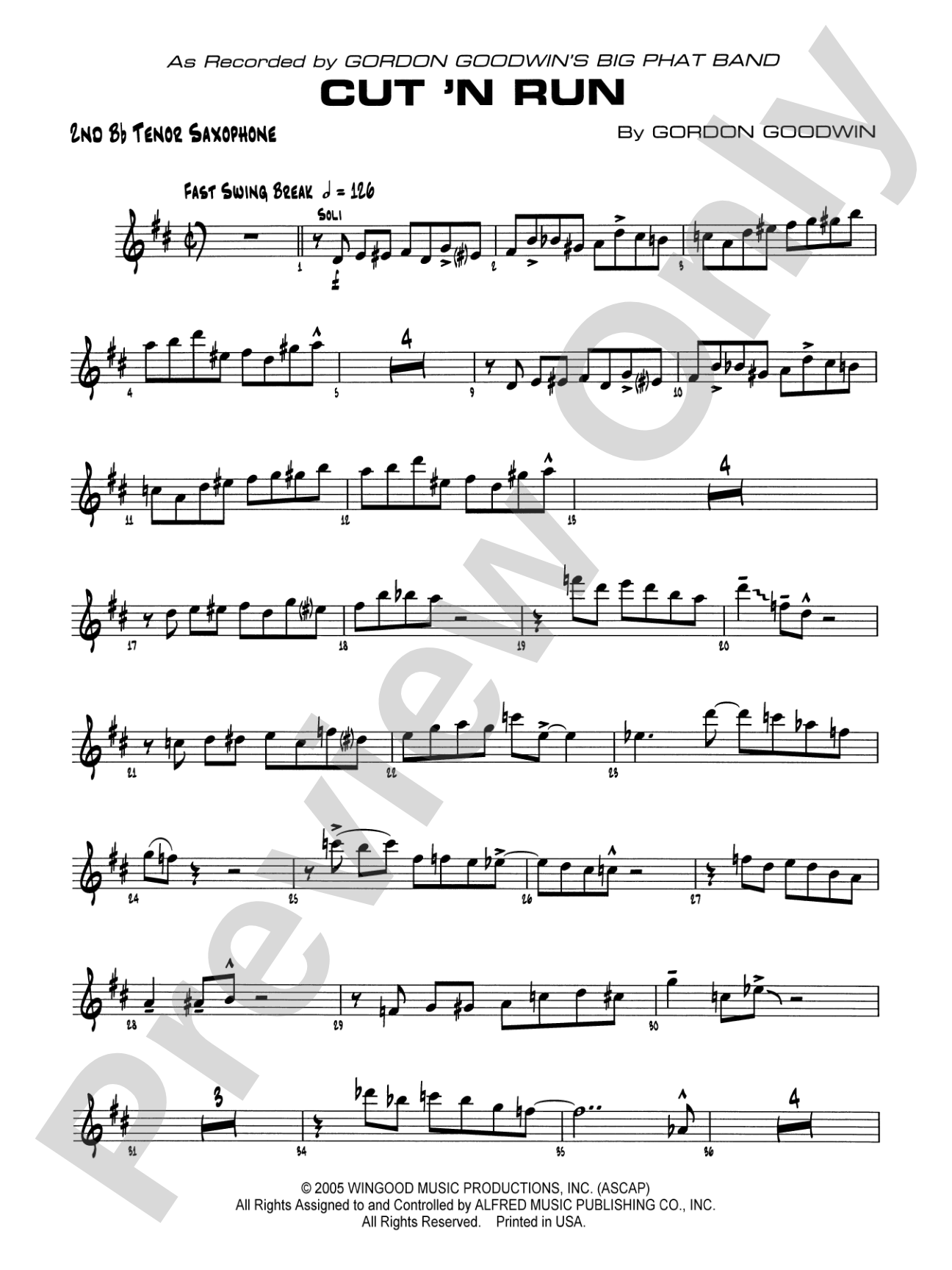 Cut 'n Run: 2nd B-flat Tenor Saxophone