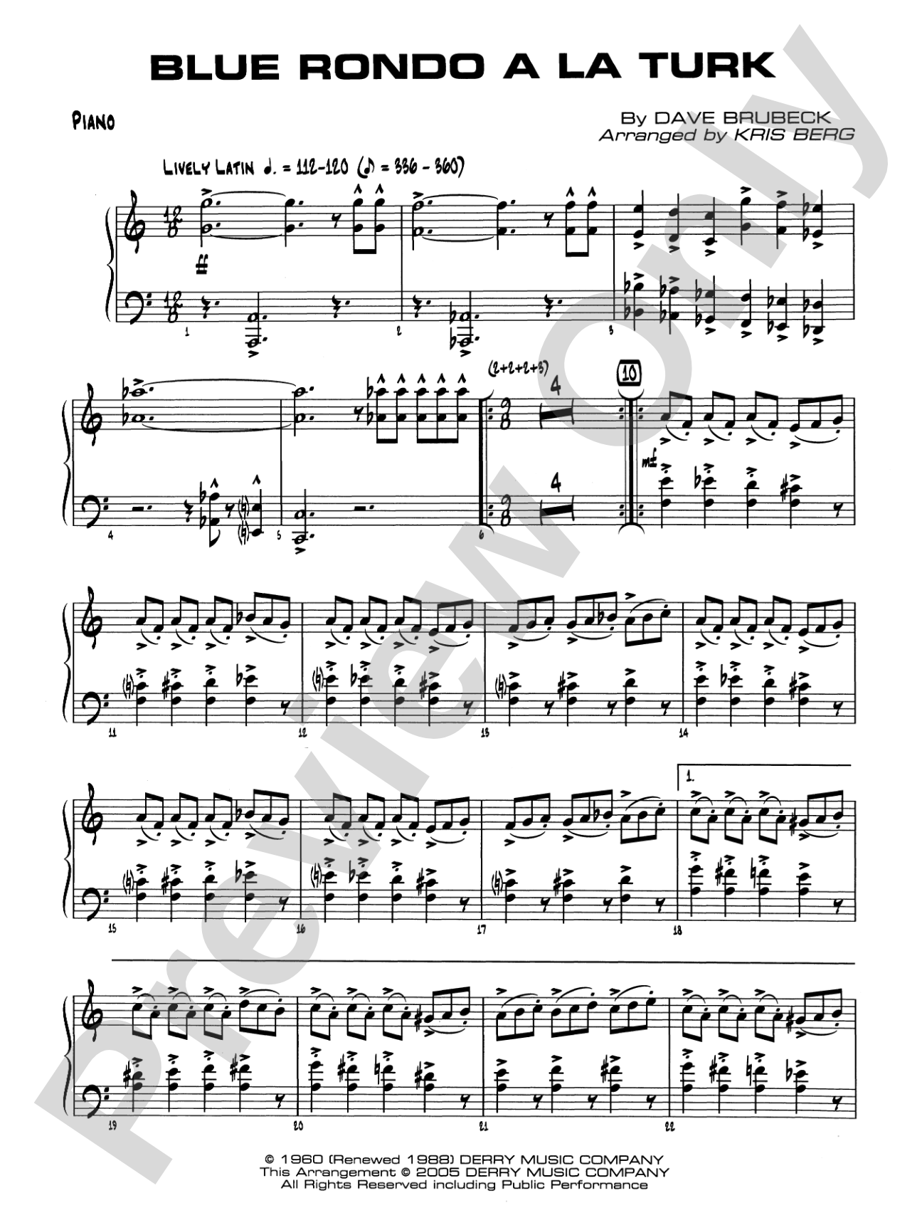 Blue Rondo a la Turk: Piano Accompaniment