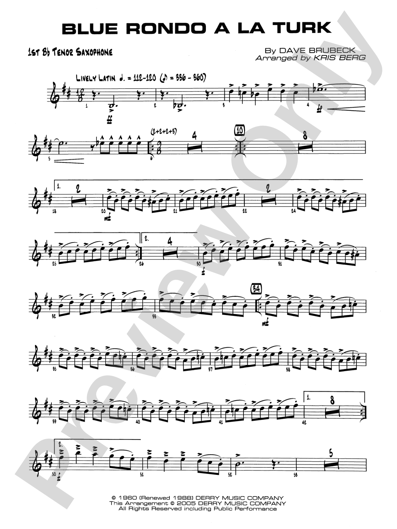 Blue Rondo a la Turk: B-flat Tenor Saxophone