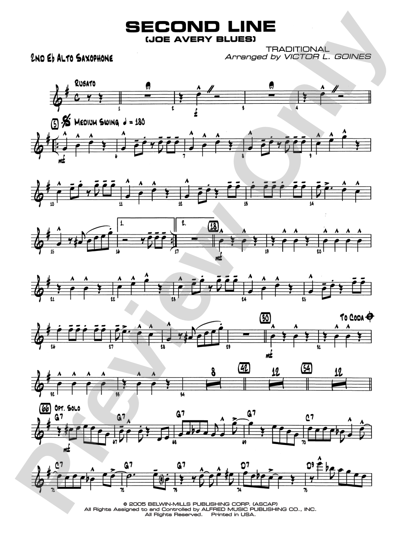 Second Line (Joe Avery Blues): 2nd E-flat Alto Saxophone