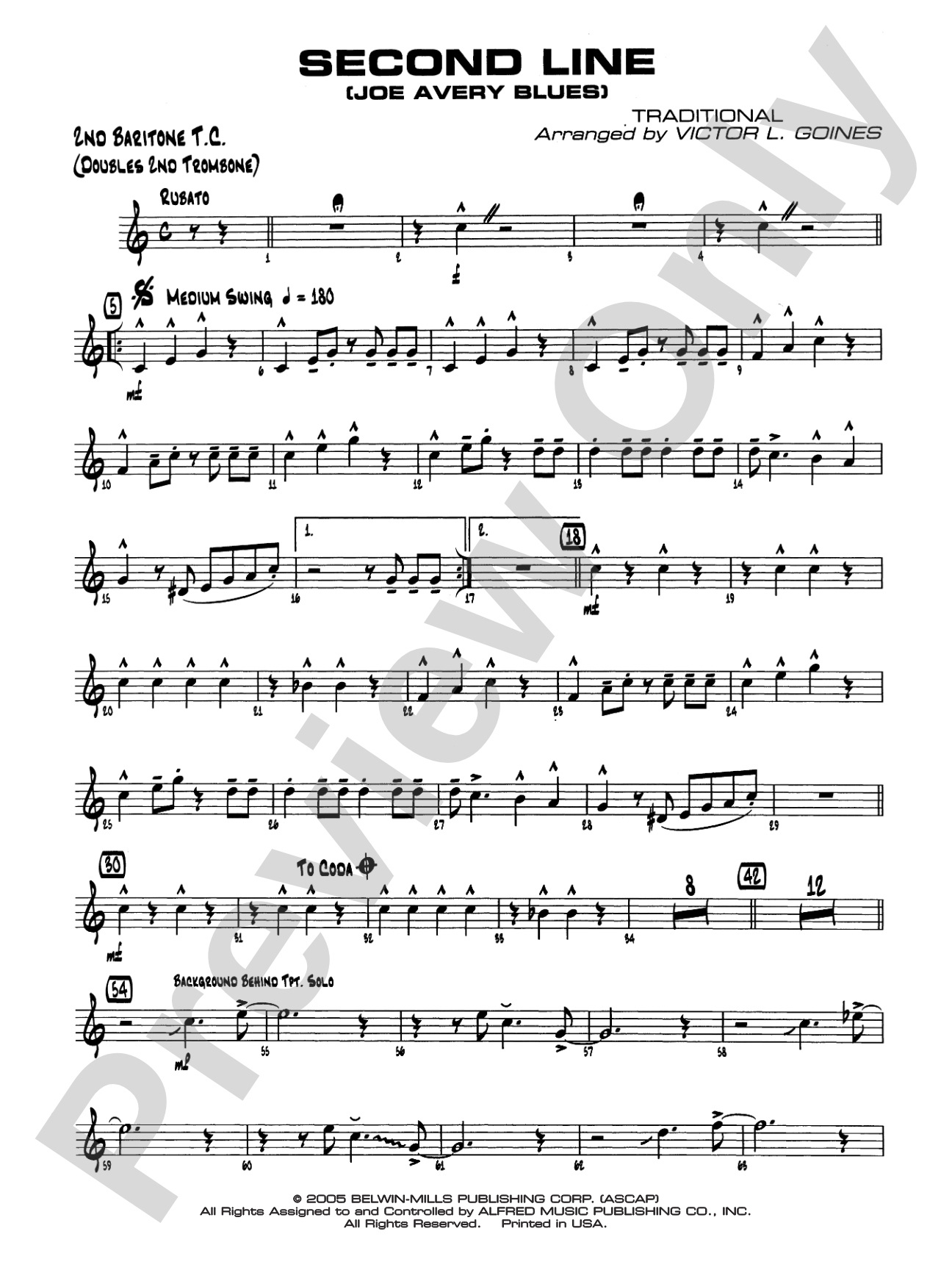Second Line (Joe Avery Blues): 2nd Baritone T.C.