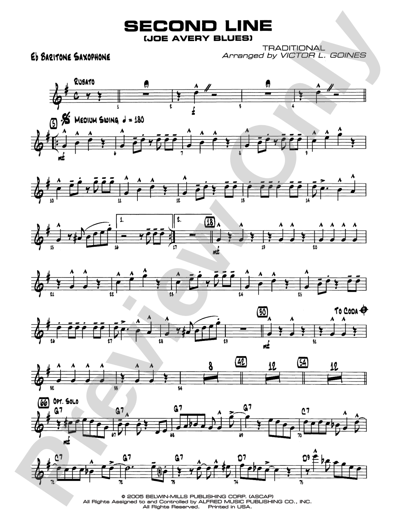 Second Line (Joe Avery Blues): E-flat Baritone Saxophone