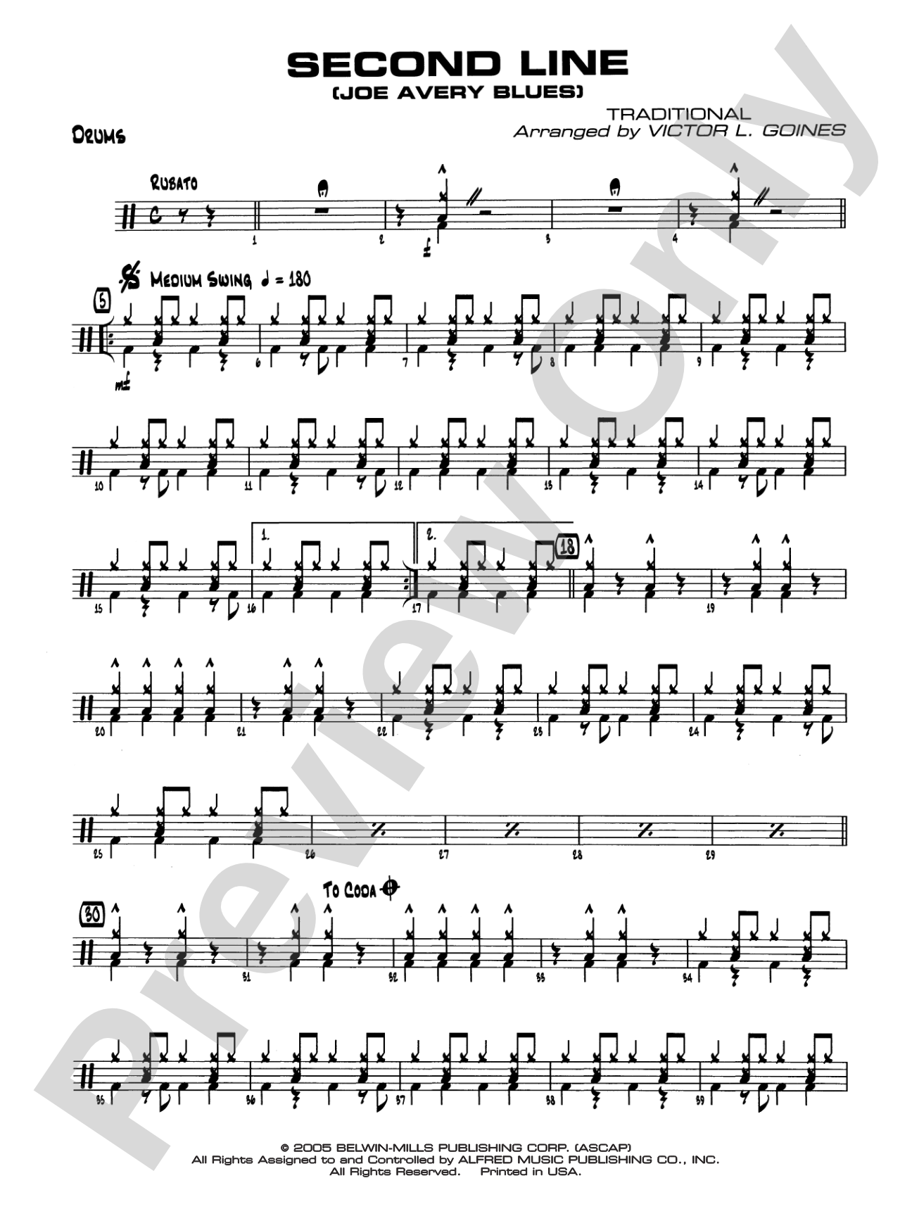 Second Line (Joe Avery Blues): Drums