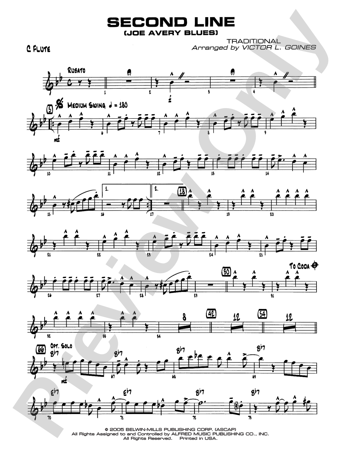 Second Line (Joe Avery Blues): Flute