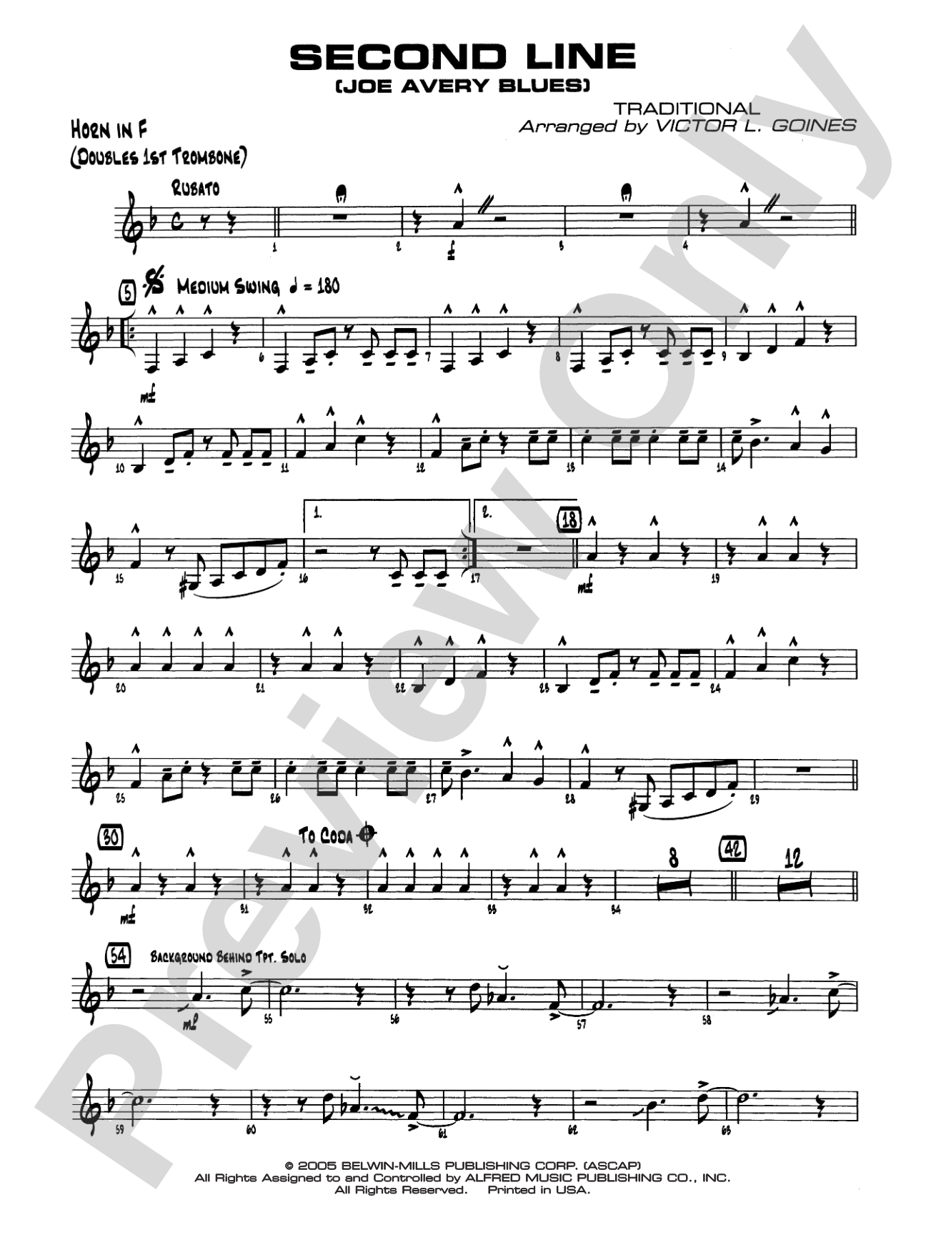 Second Line (Joe Avery Blues): 1st F Horn