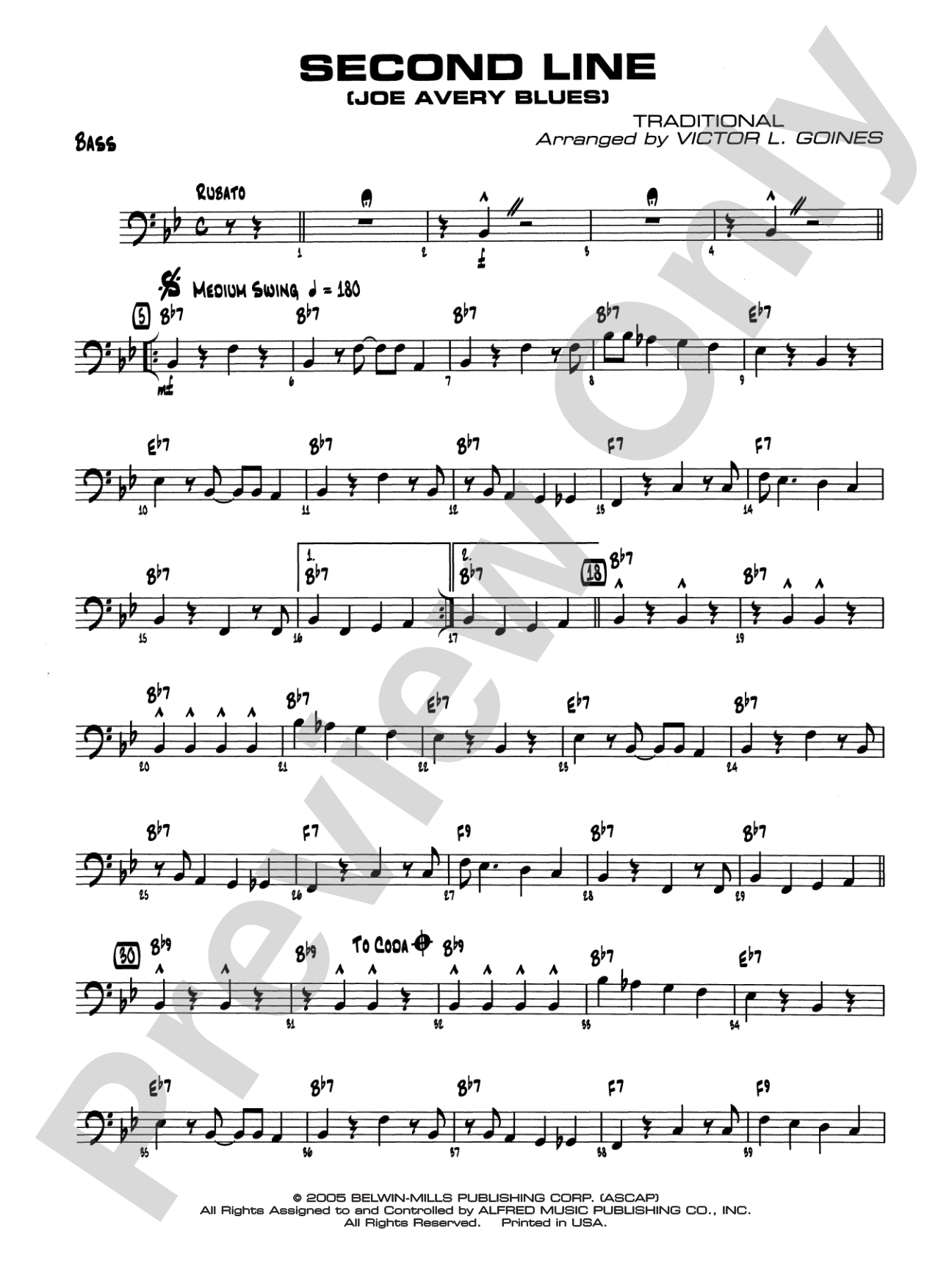Second Line (Joe Avery Blues): String Bass