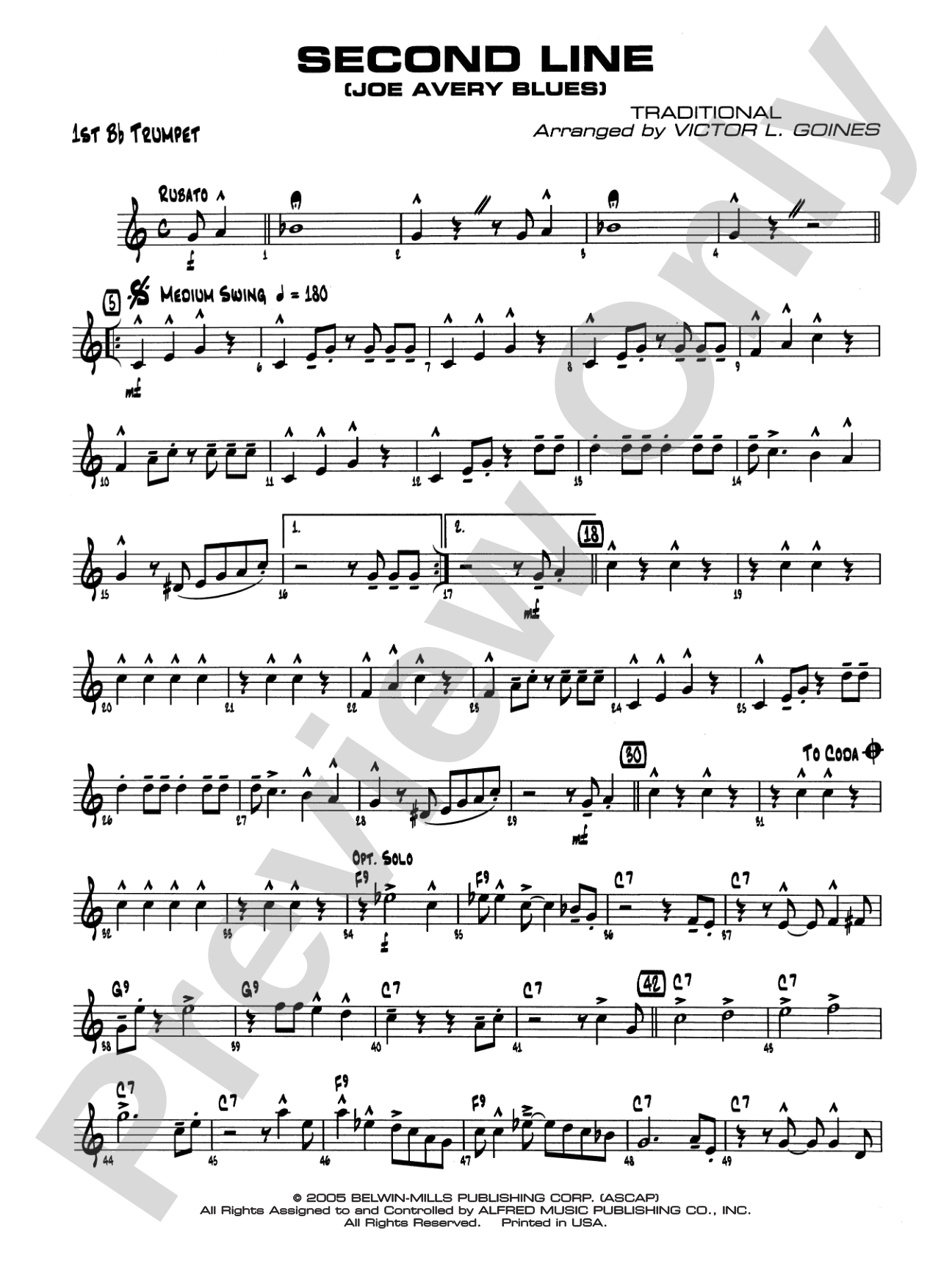 Second Line (Joe Avery Blues): 1st B-flat Trumpet