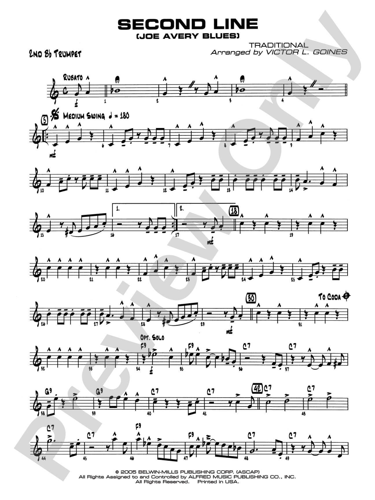 Second Line (Joe Avery Blues): 2nd B-flat Trumpet