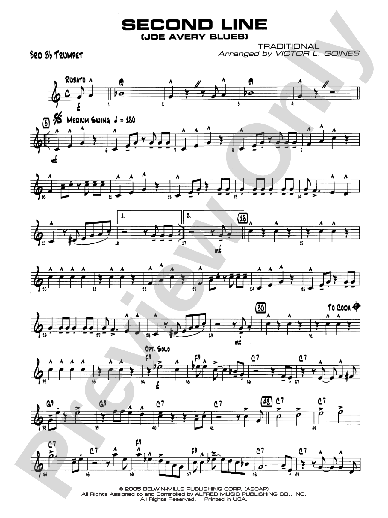 Second Line (Joe Avery Blues): 3rd B-flat Trumpet