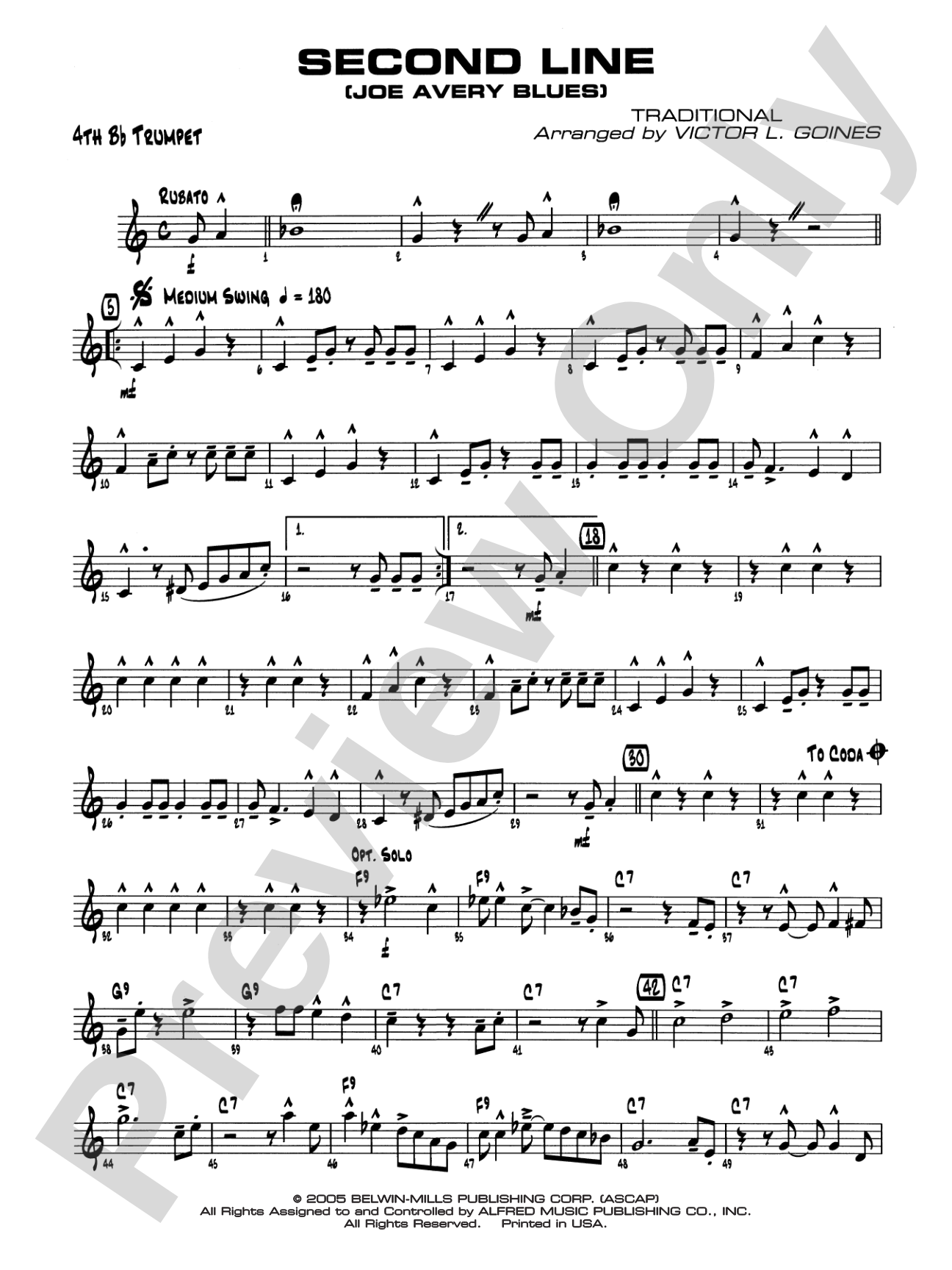 Second Line (Joe Avery Blues): 4th B-flat Trumpet