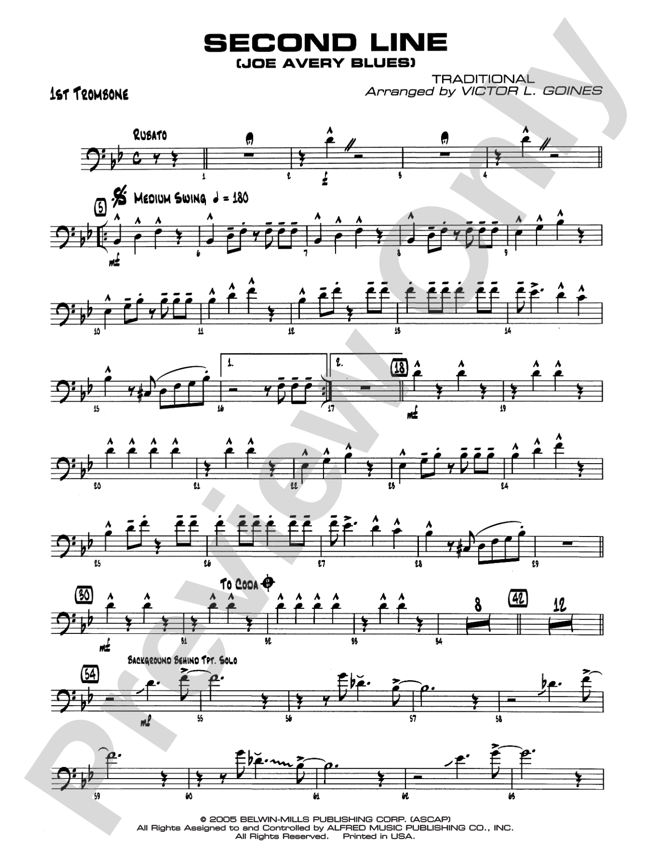 Second Line (Joe Avery Blues): 1st Trombone