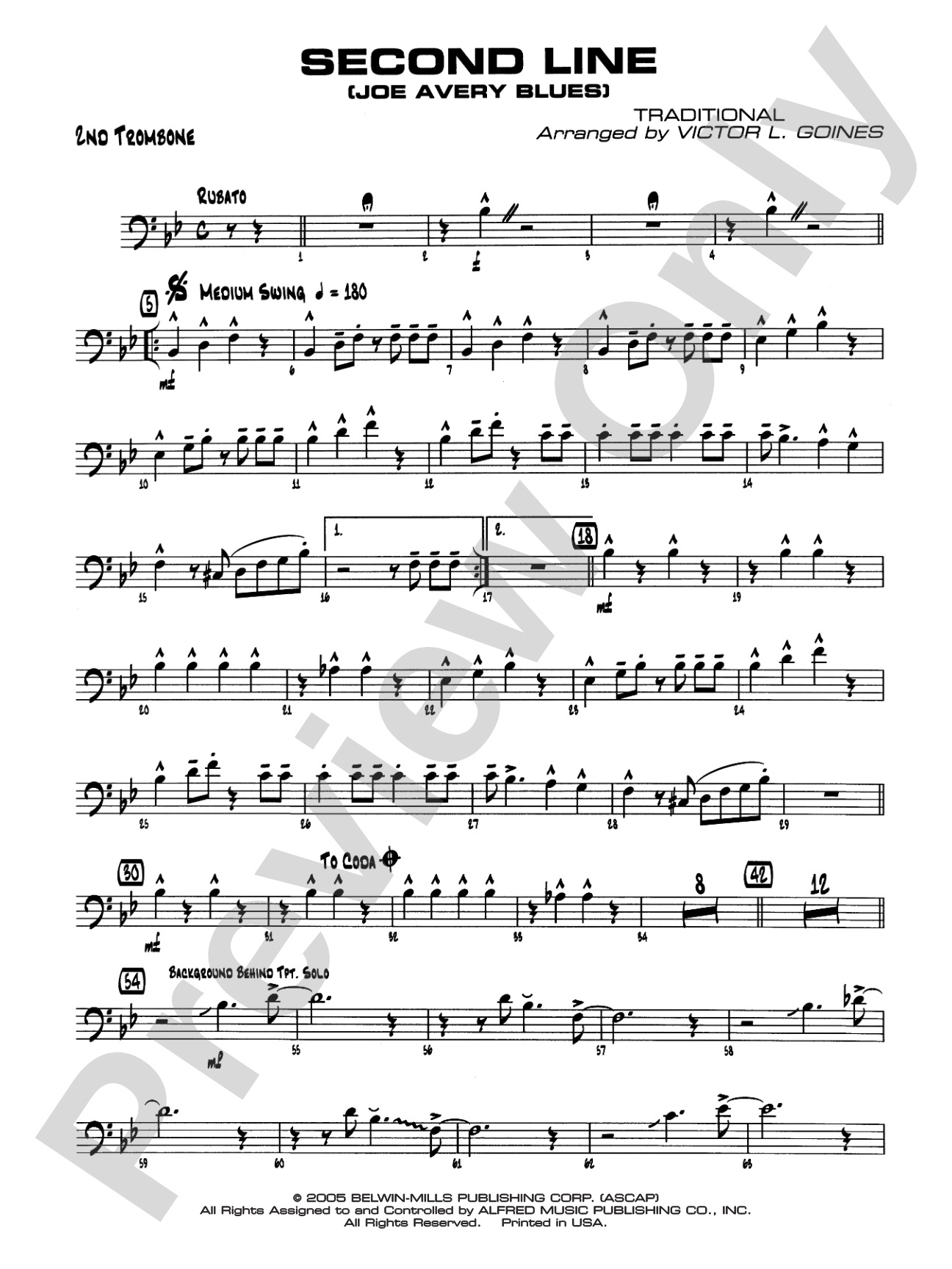 Second Line (Joe Avery Blues): 2nd Trombone