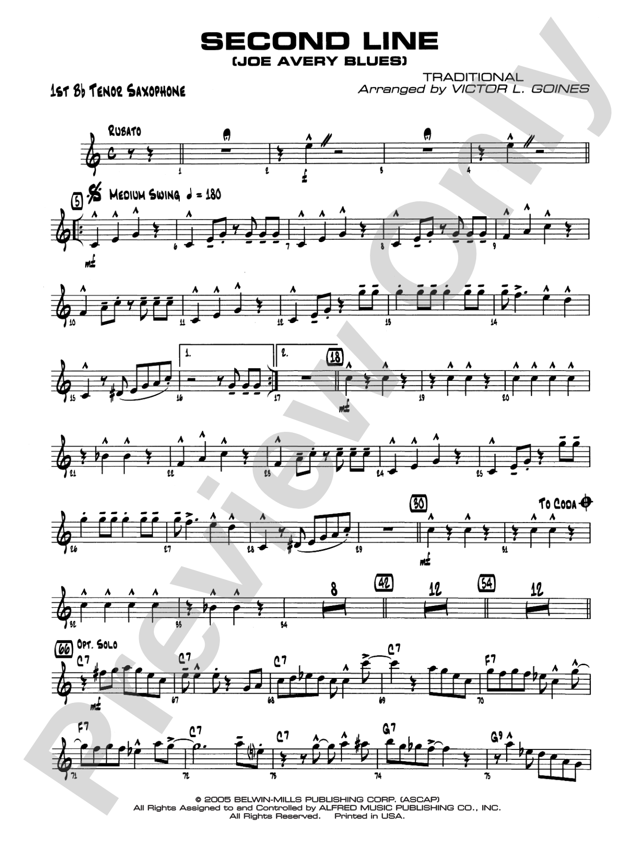 Second Line (Joe Avery Blues): B-flat Tenor Saxophone