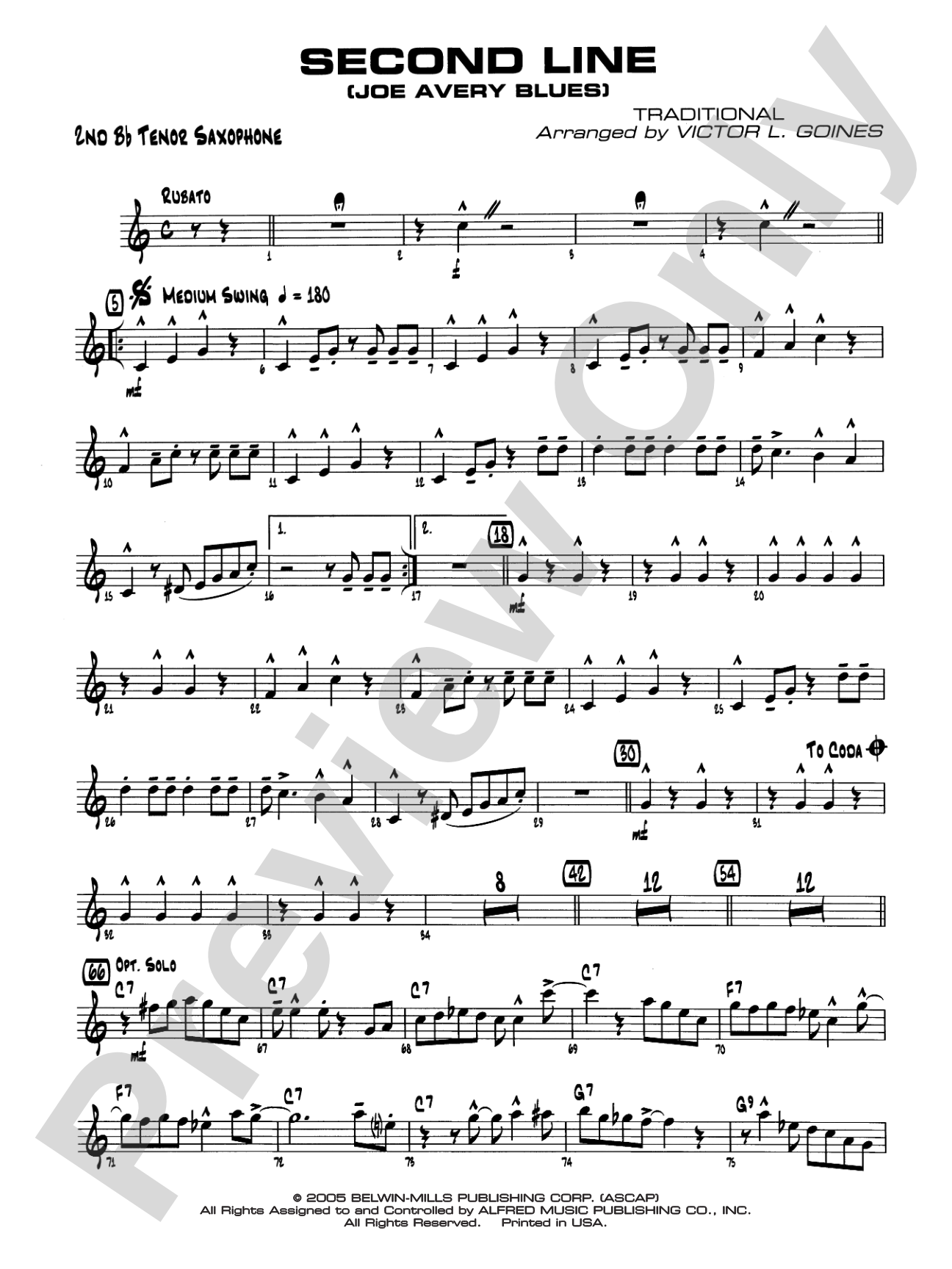 Second Line (Joe Avery Blues): 2nd B-flat Tenor Saxophone