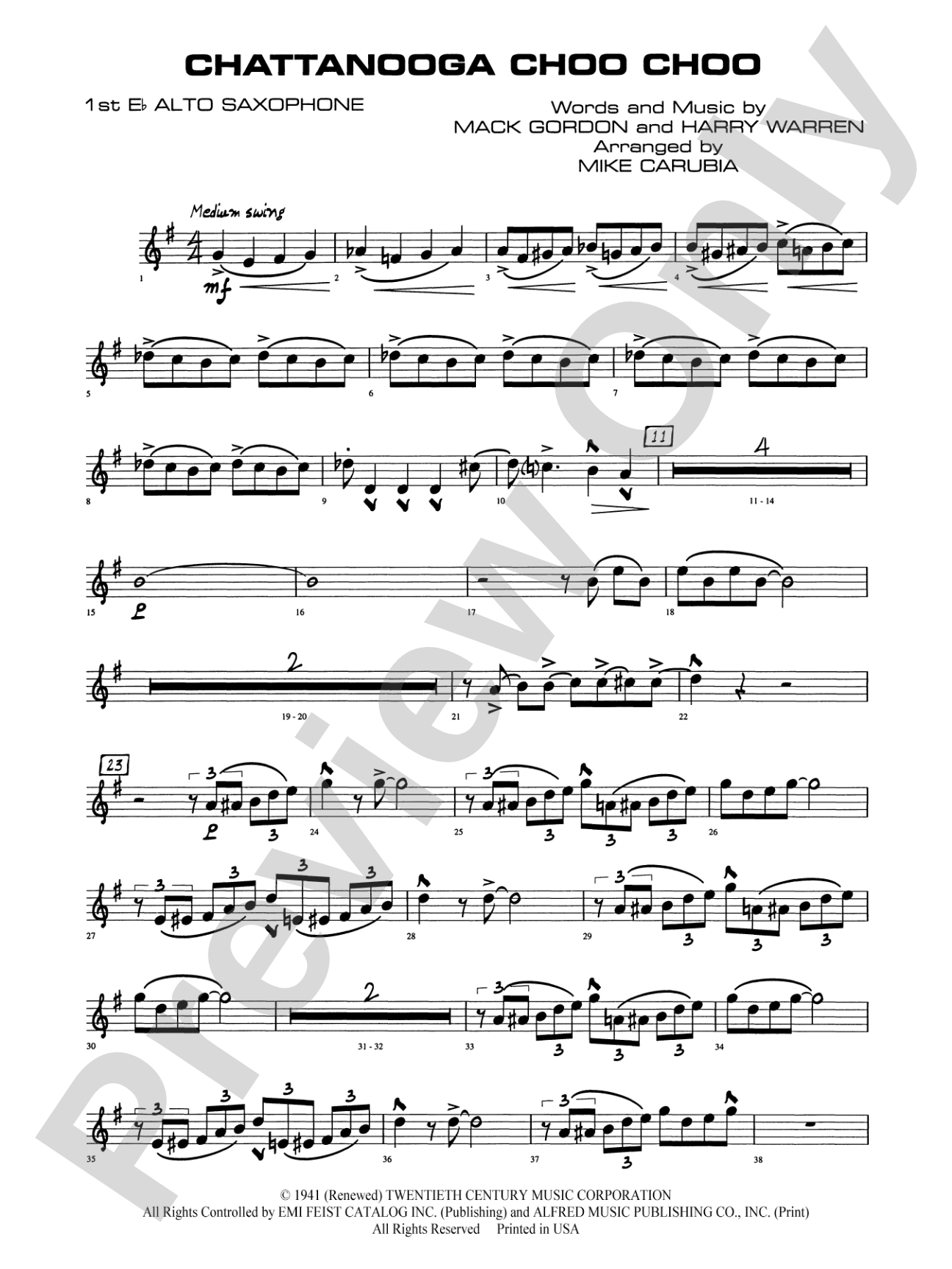 Chattanooga Choo Choo: E-flat Alto Saxophone