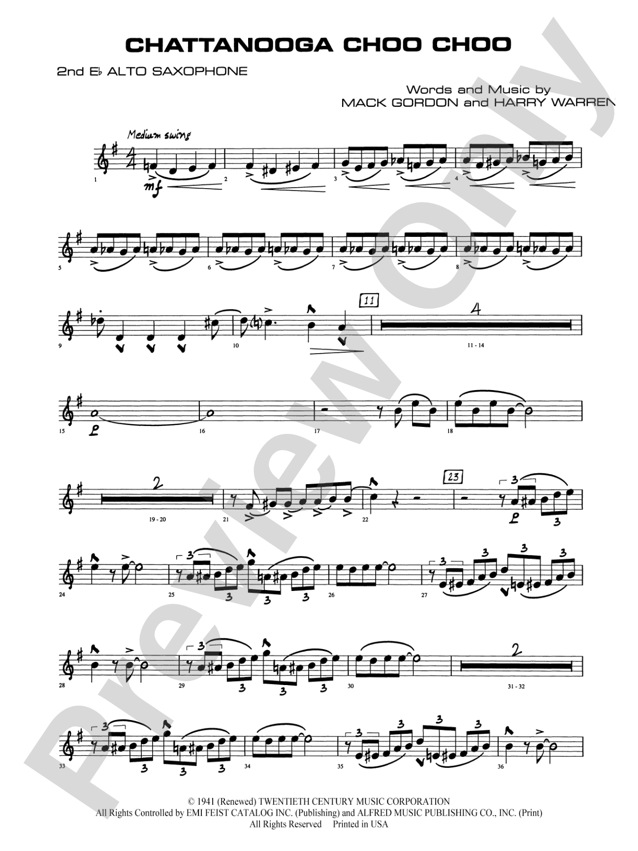 Chattanooga Choo Choo: 2nd E-flat Alto Saxophone
