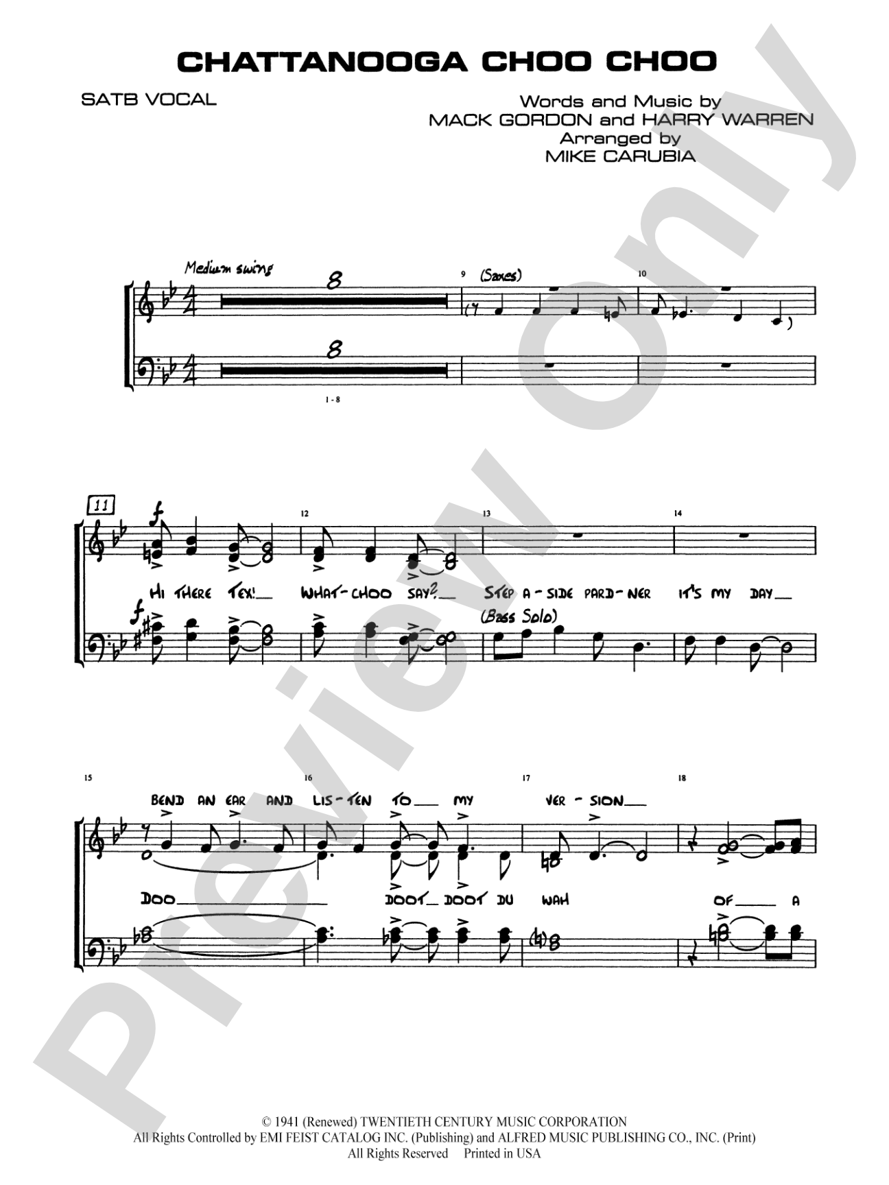 Chattanooga Choo Choo: SATB Vocals