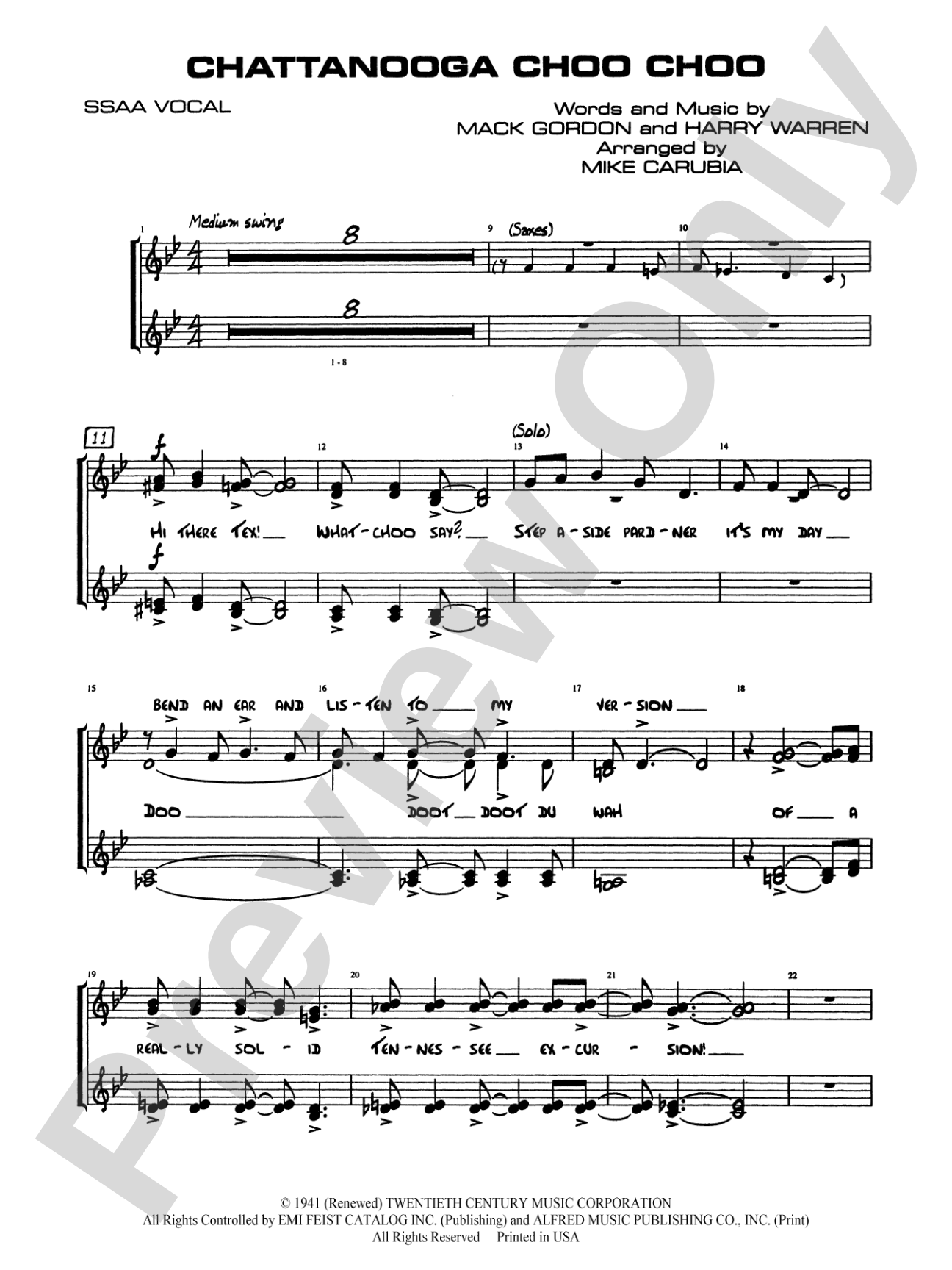 Chattanooga Choo Choo: SSAA Vocals