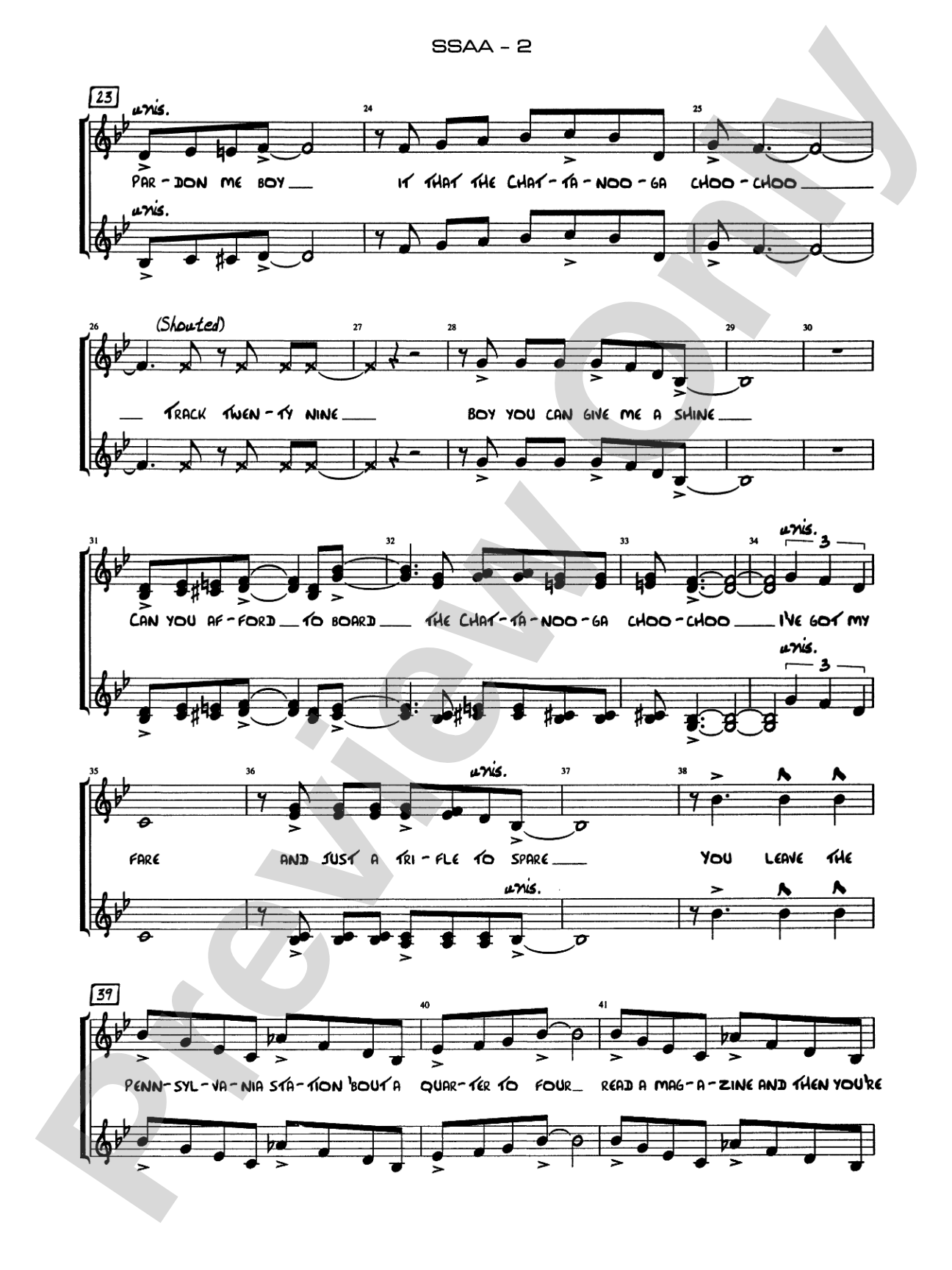 Chattanooga Choo Choo: SSAA Vocals