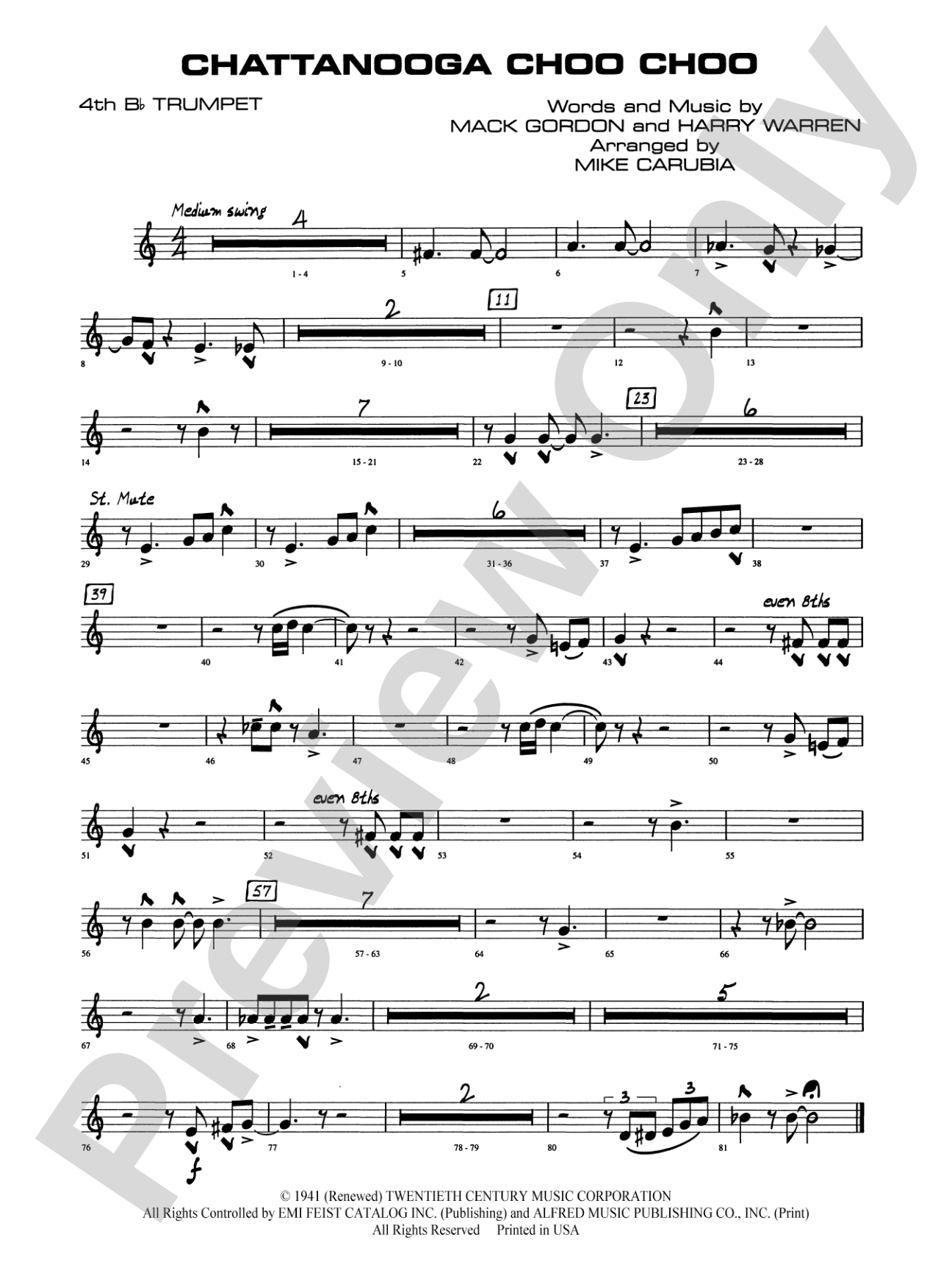 Chattanooga Choo Choo: 4th B-flat Trumpet