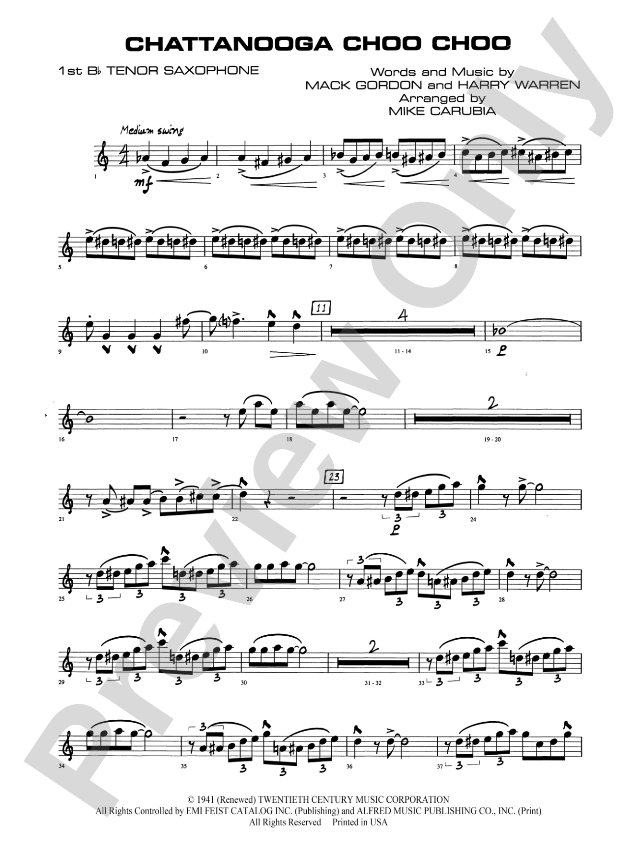 Chattanooga Choo Choo: B-flat Tenor Saxophone