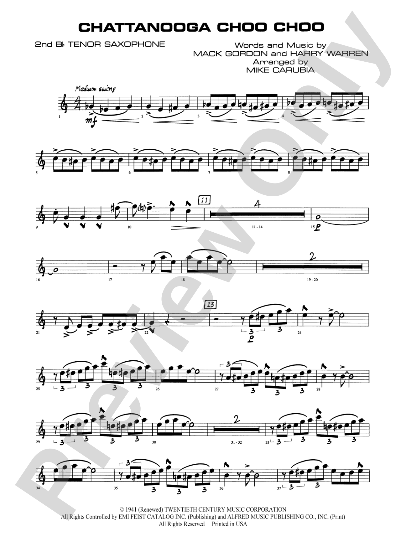 Chattanooga Choo Choo: 2nd B-flat Tenor Saxophone